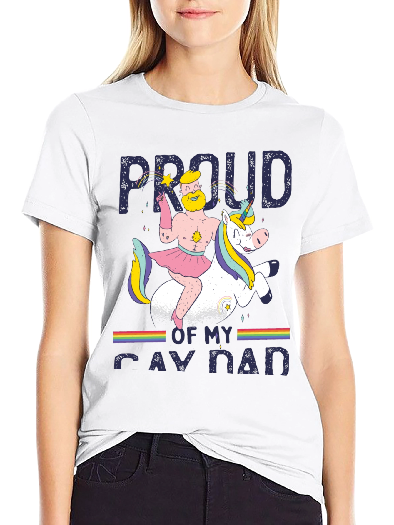 Black Proud Gay Dad T-Shirt - Rainbow Unicorn Dad Pride Tee view 9