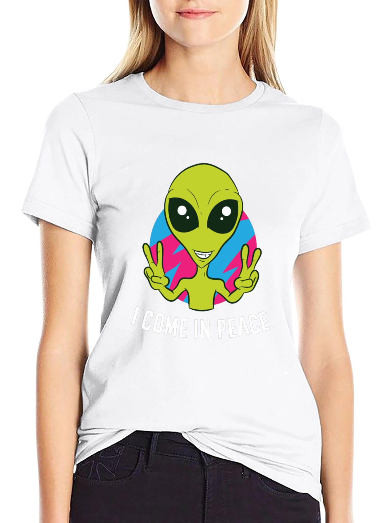 Black Peace Alien Graphic T-Shirt - Black, Short Sleeve view 9