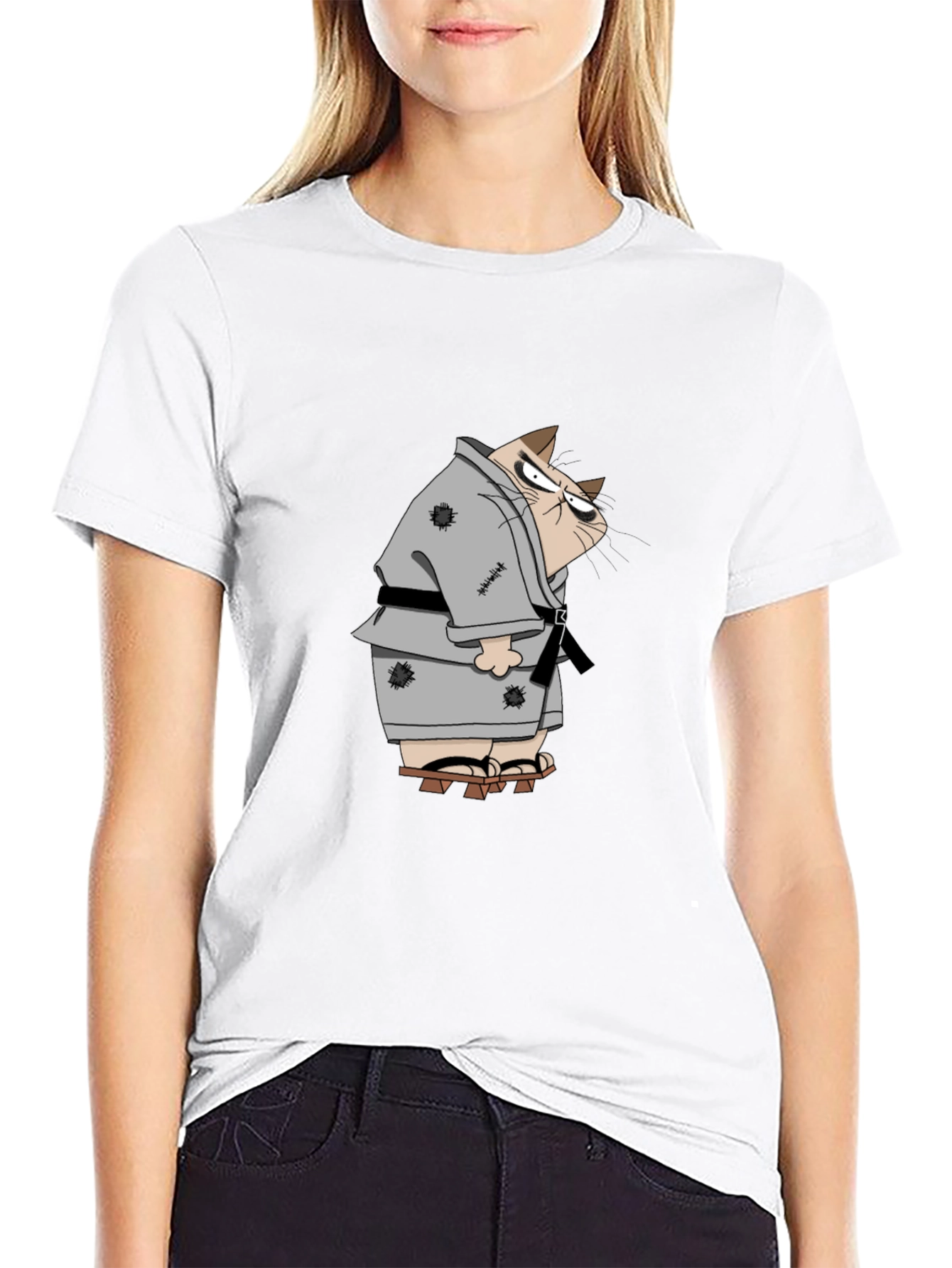 Black Grumpy Karate Cat T-Shirt view 9
