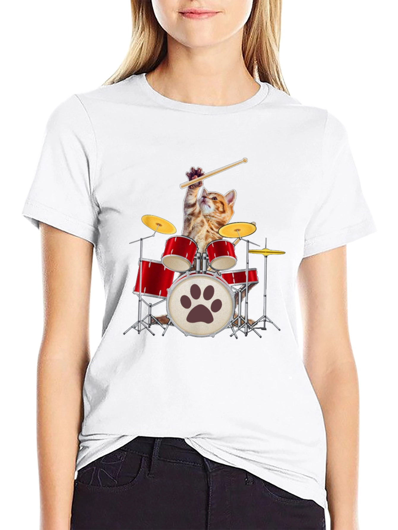 Black Cat Drummer T-Shirt - Rock Out in Style! view 9
