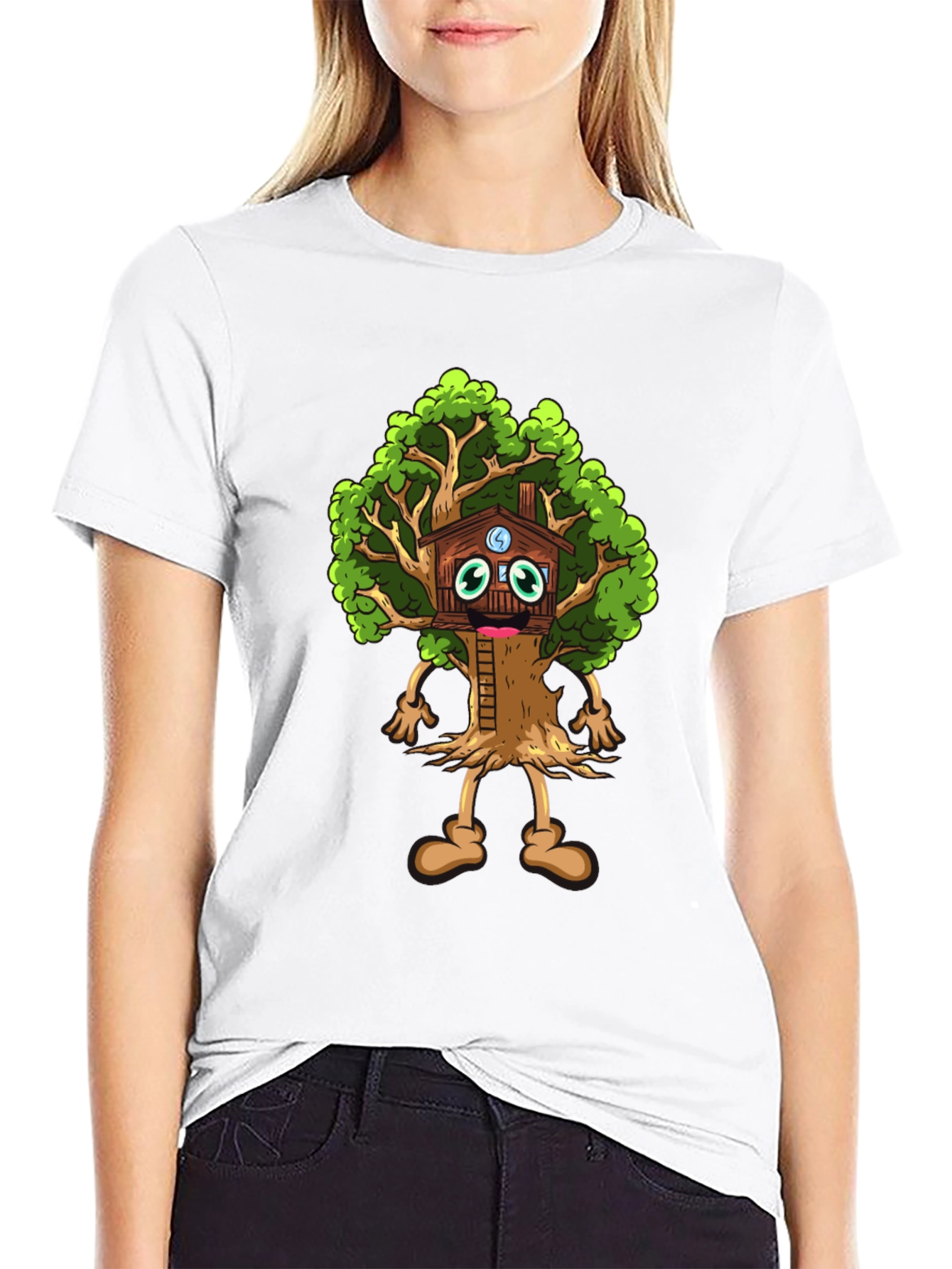 Black Cartoon Tree House T-Shirt - Unique Graphic Tee view 9