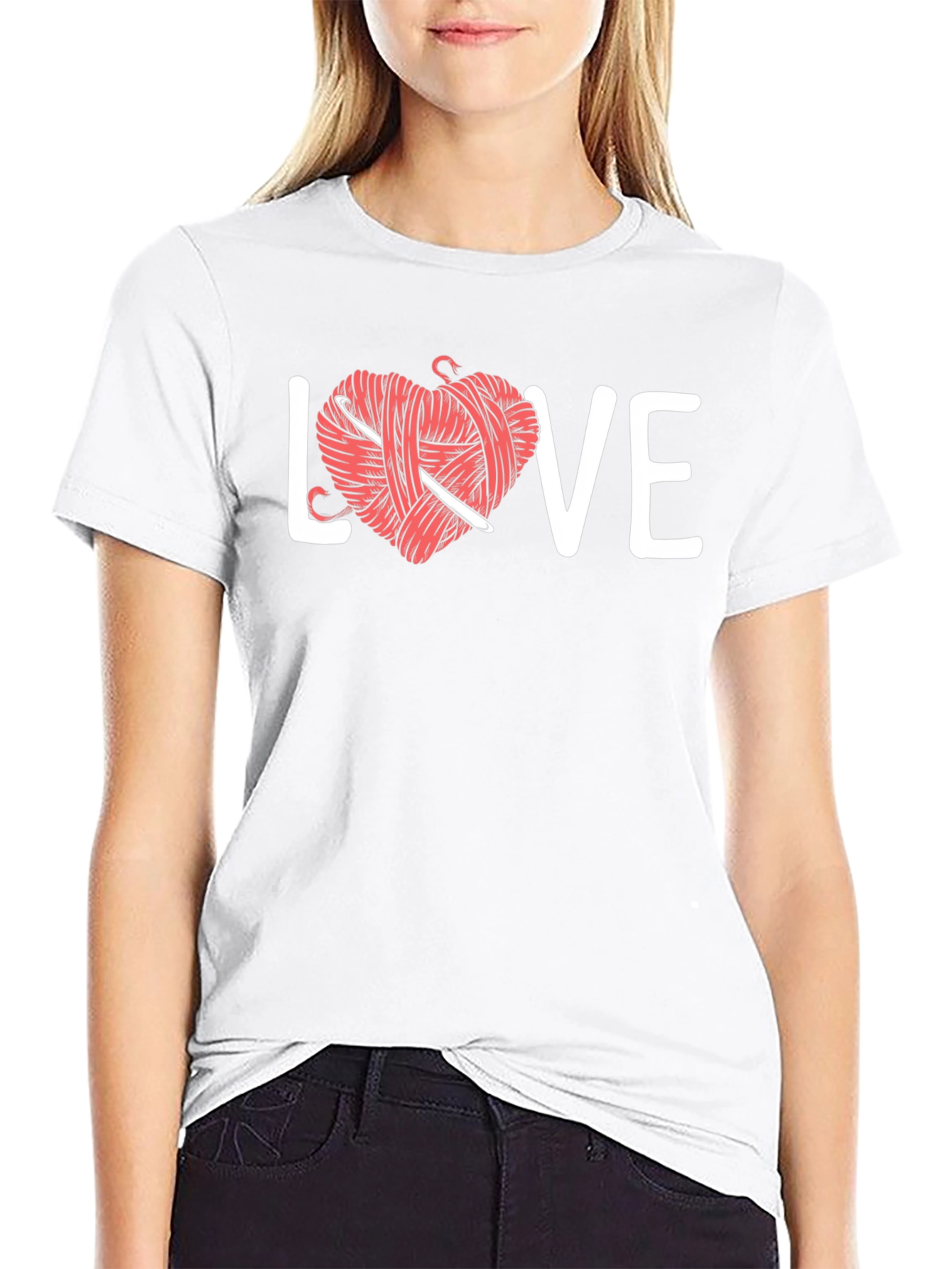 Black Crochet Love T-Shirt - Yarn Heart Graphic Tee view 9