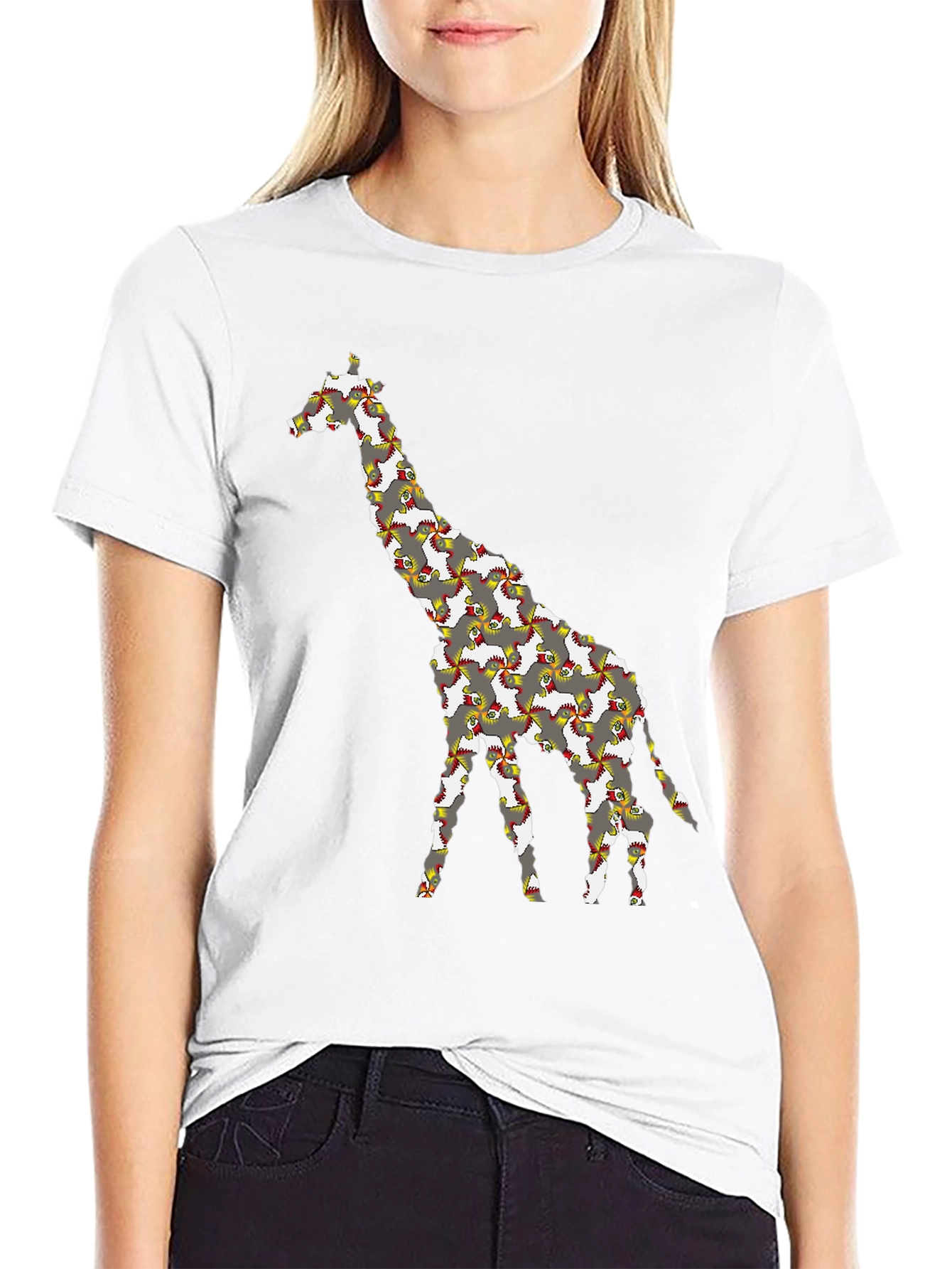Black Giraffe Chicken T-Shirt - Quirky Animal Print Tee view 9