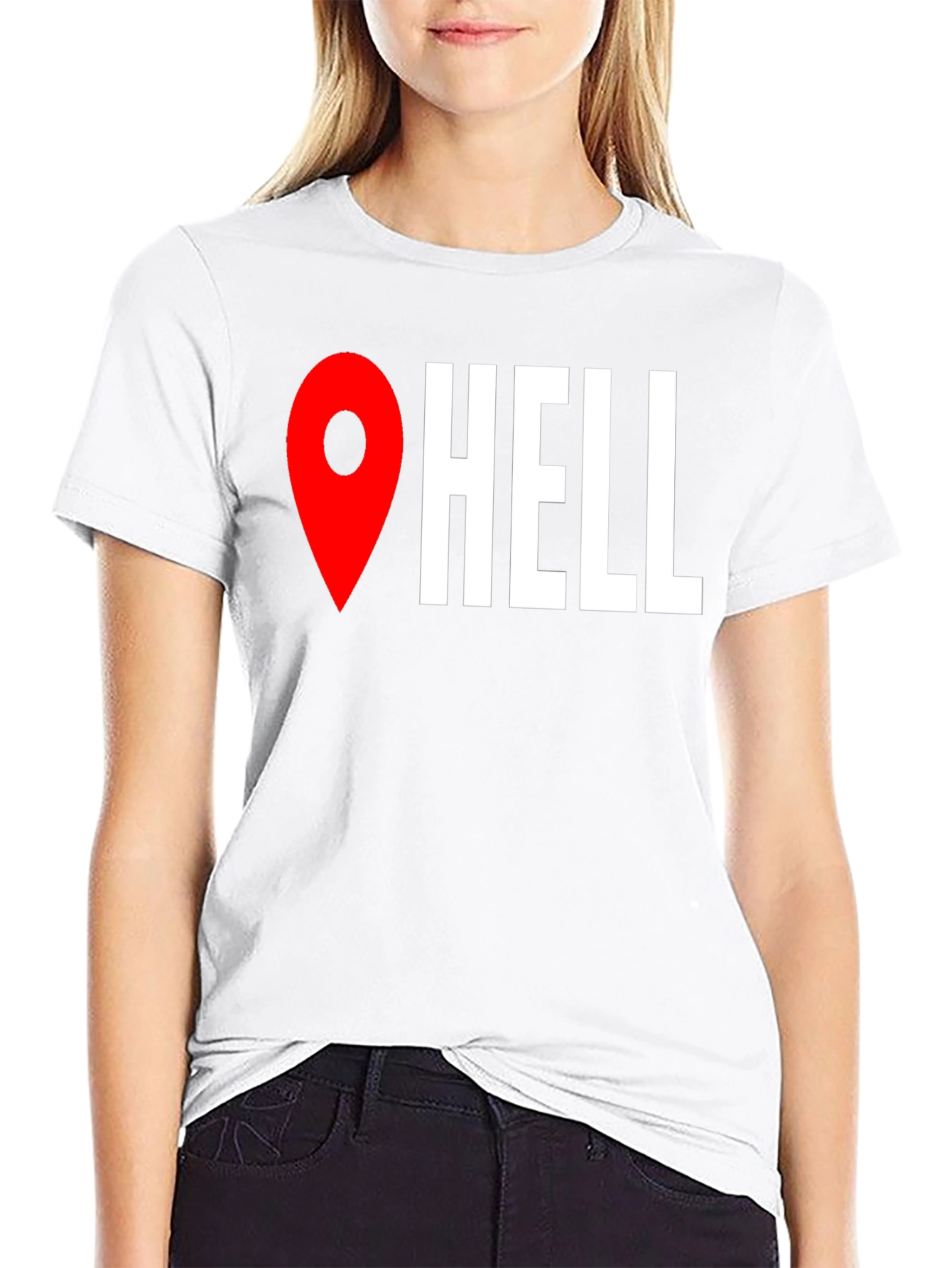 Black Funny Hell Location Pin T-Shirt view 9