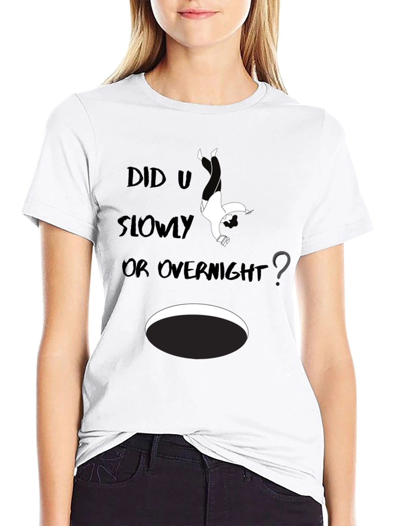 Black Humorous 'Did U Slowly Or Overnight' Graphic Tee view 9