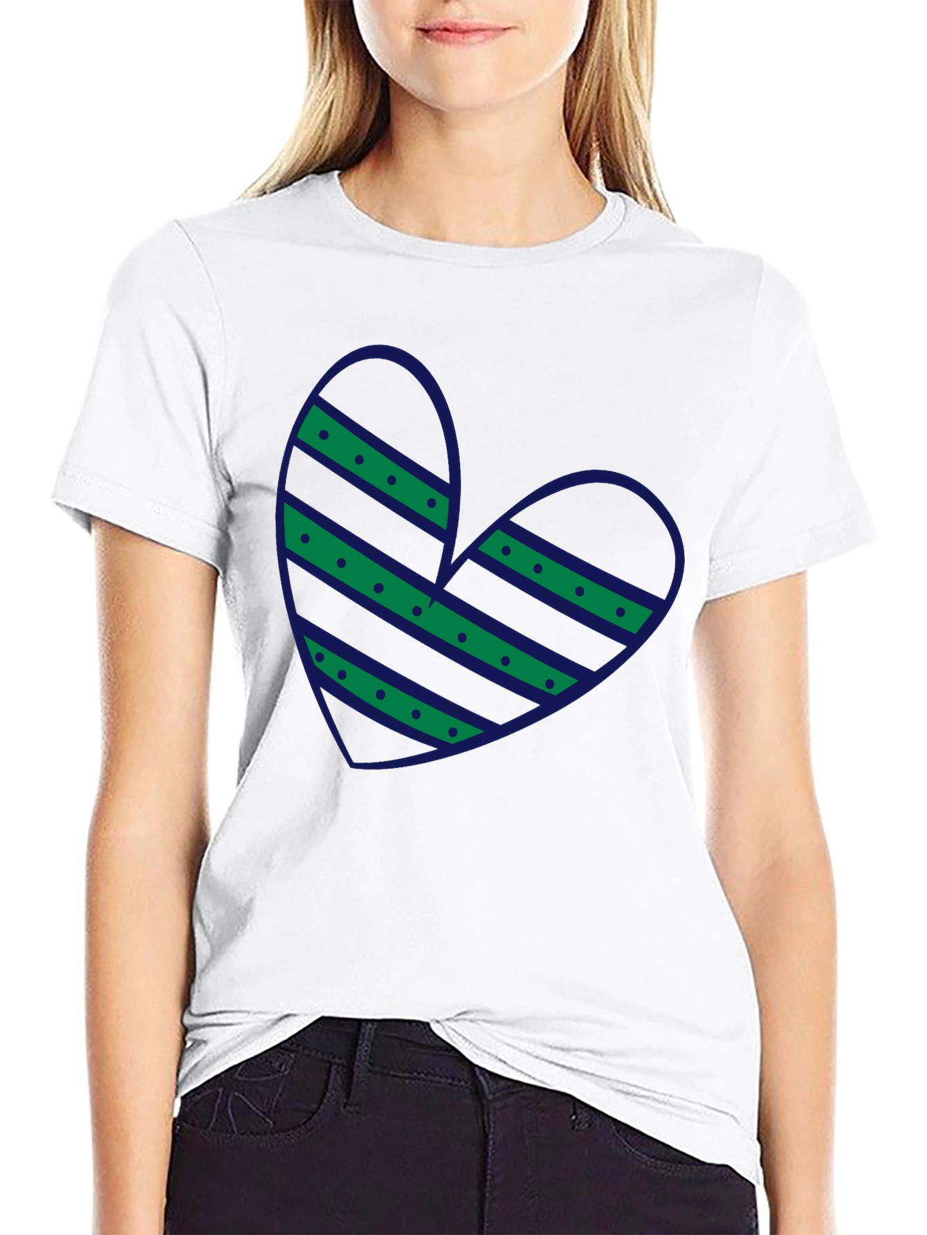 Black Striped Heart Graphic Tee - Casual Black T-Shirt view 9