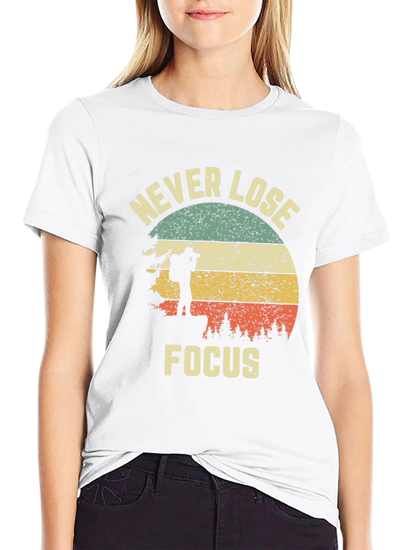 Black Never Lose Focus Retro Graphic Tee view 9