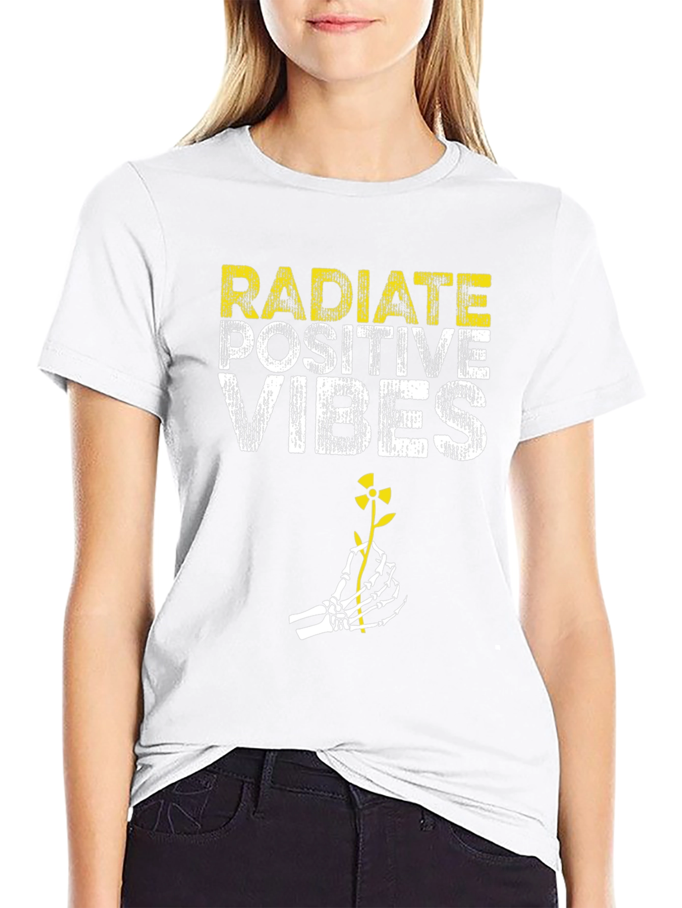 Black Radiate Positive Vibes Black Graphic T-Shirt view 9