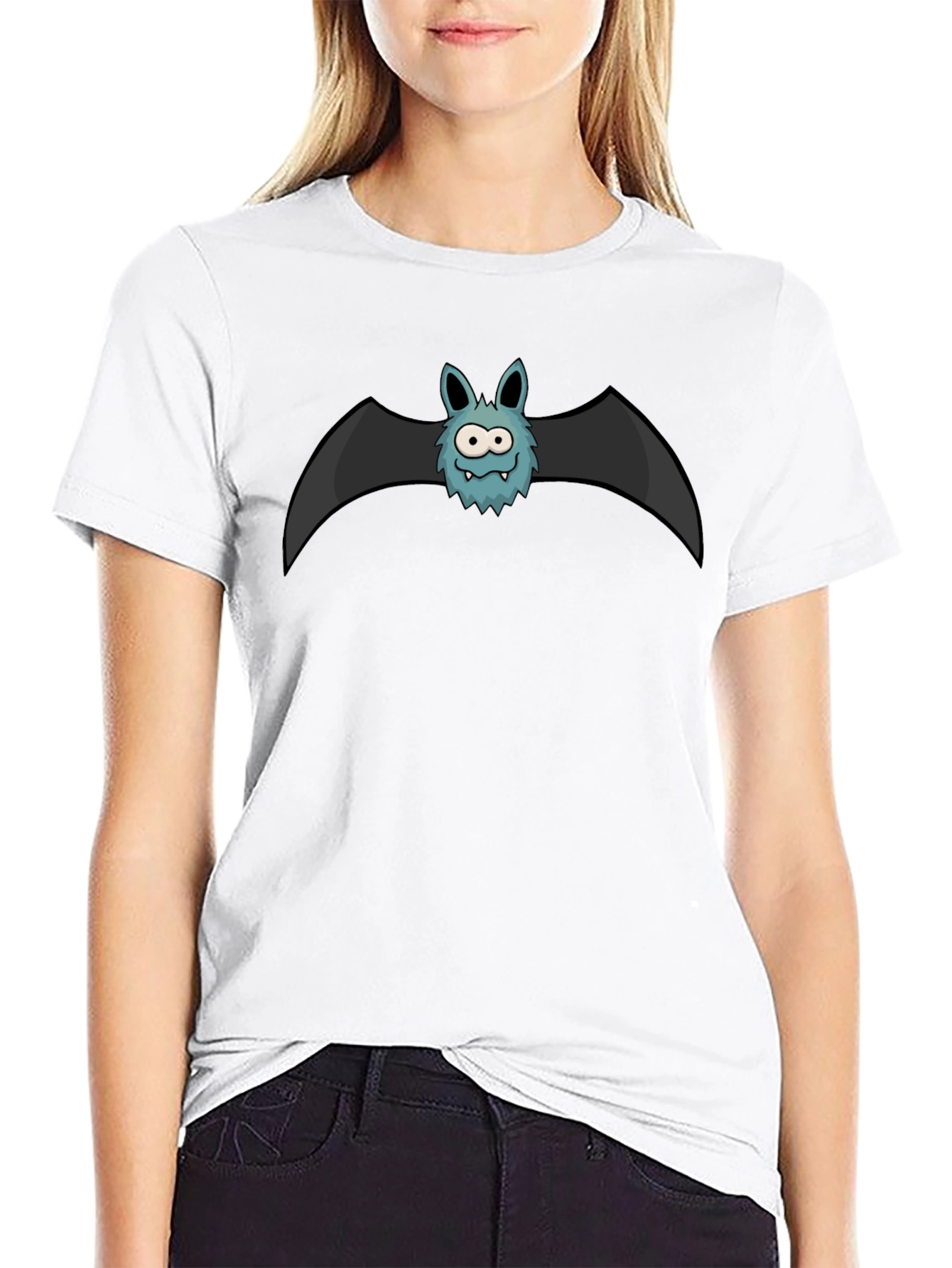 Black Cartoon Bat Graphic Tee - Black Cotton Shirt view 9