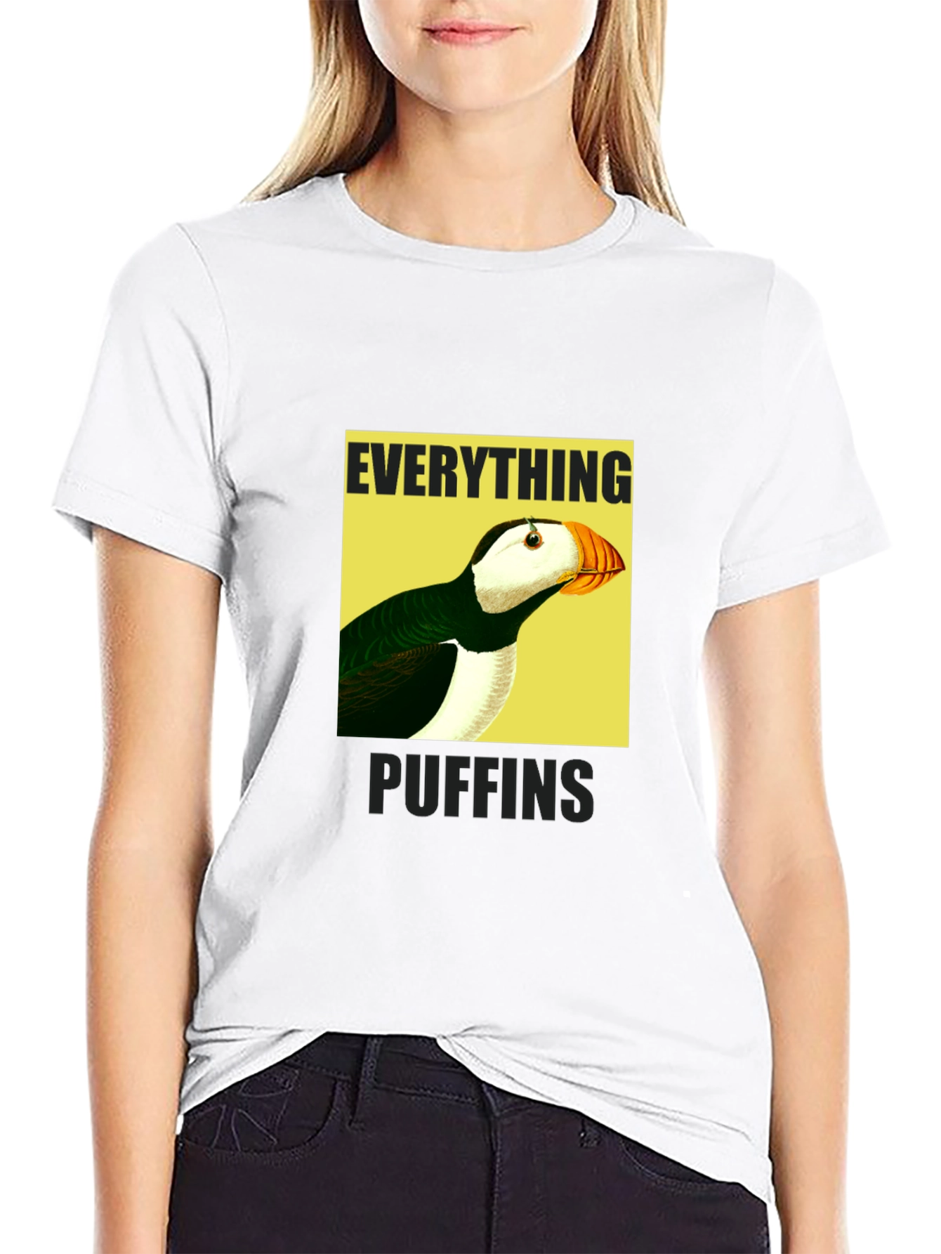 Black Everything Puffin Graphic Tee - Black Cotton T-Shirt view 9