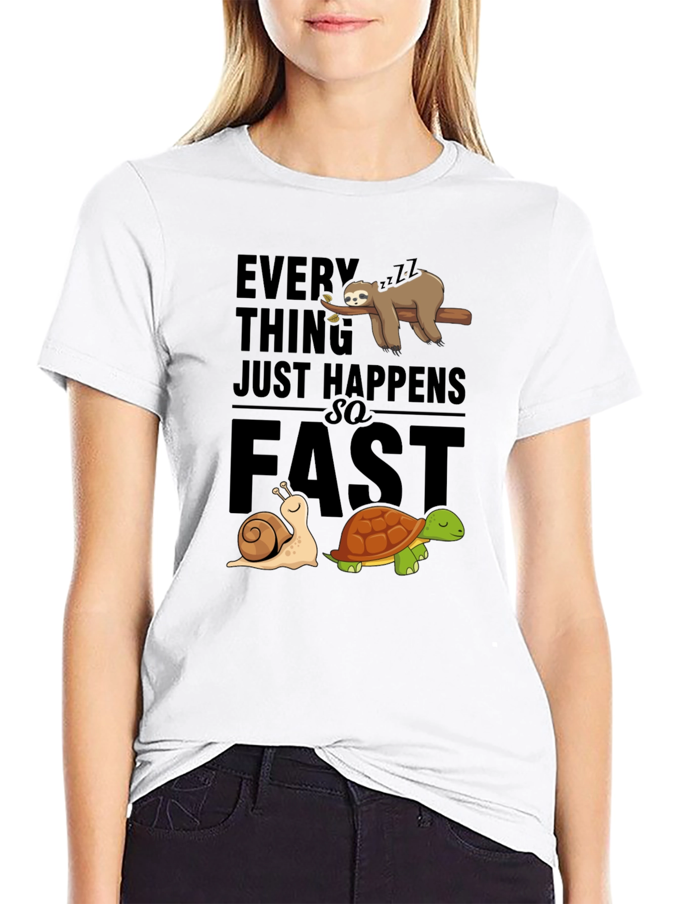 Black Funny Sloth Snail Turtle Graphic T-Shirt view 9