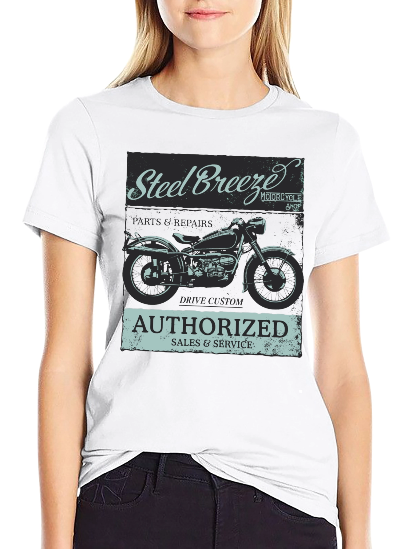 Black Steel Breeze Motorcycle T-Shirt - Vintage Style view 9