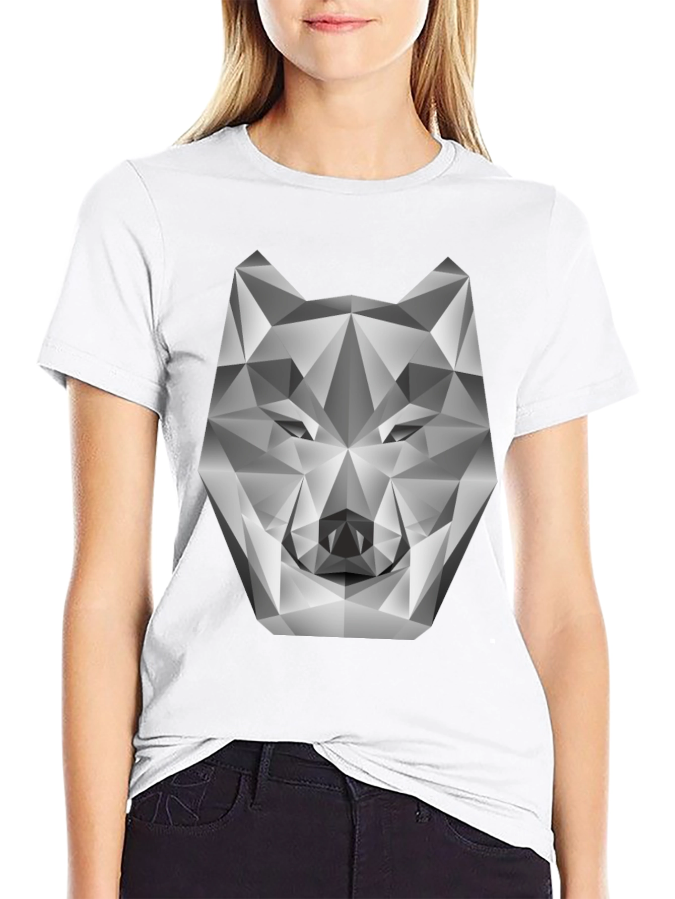 Black Geometric Wolf Head Graphic Tee - Modern Style view 9
