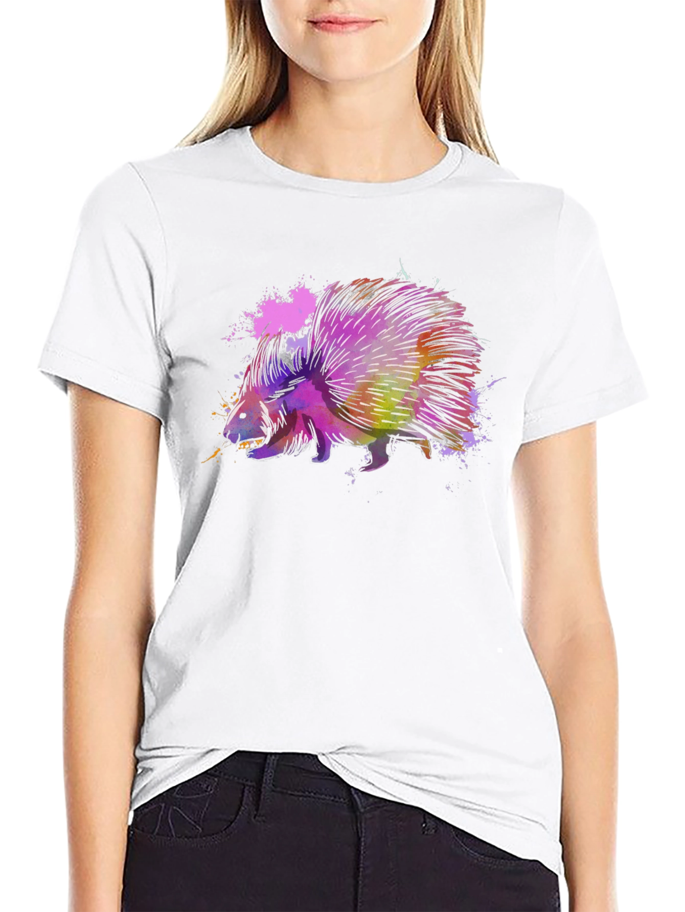 Black Watercolor Porcupine Graphic T-Shirt view 9