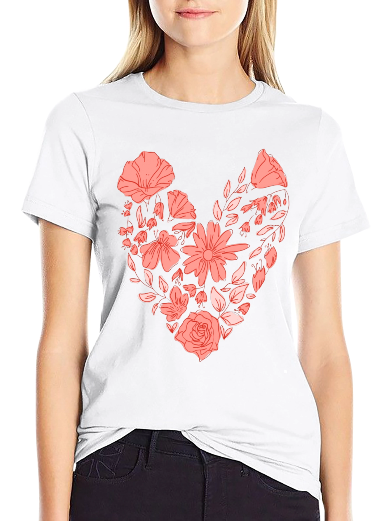 Black Floral Heart Graphic Tee - Black view 9