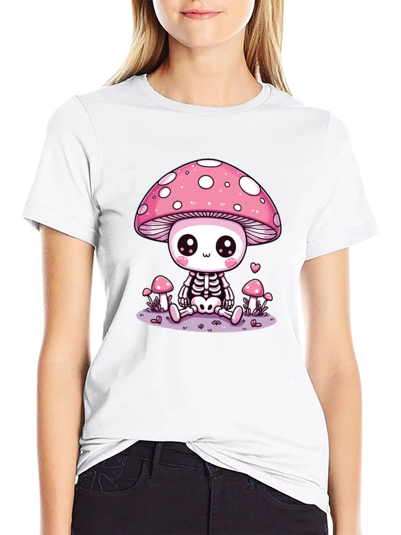 Black Mushroom Skeleton Graphic T-Shirt - Kawaii Aesthetic Tee view 9