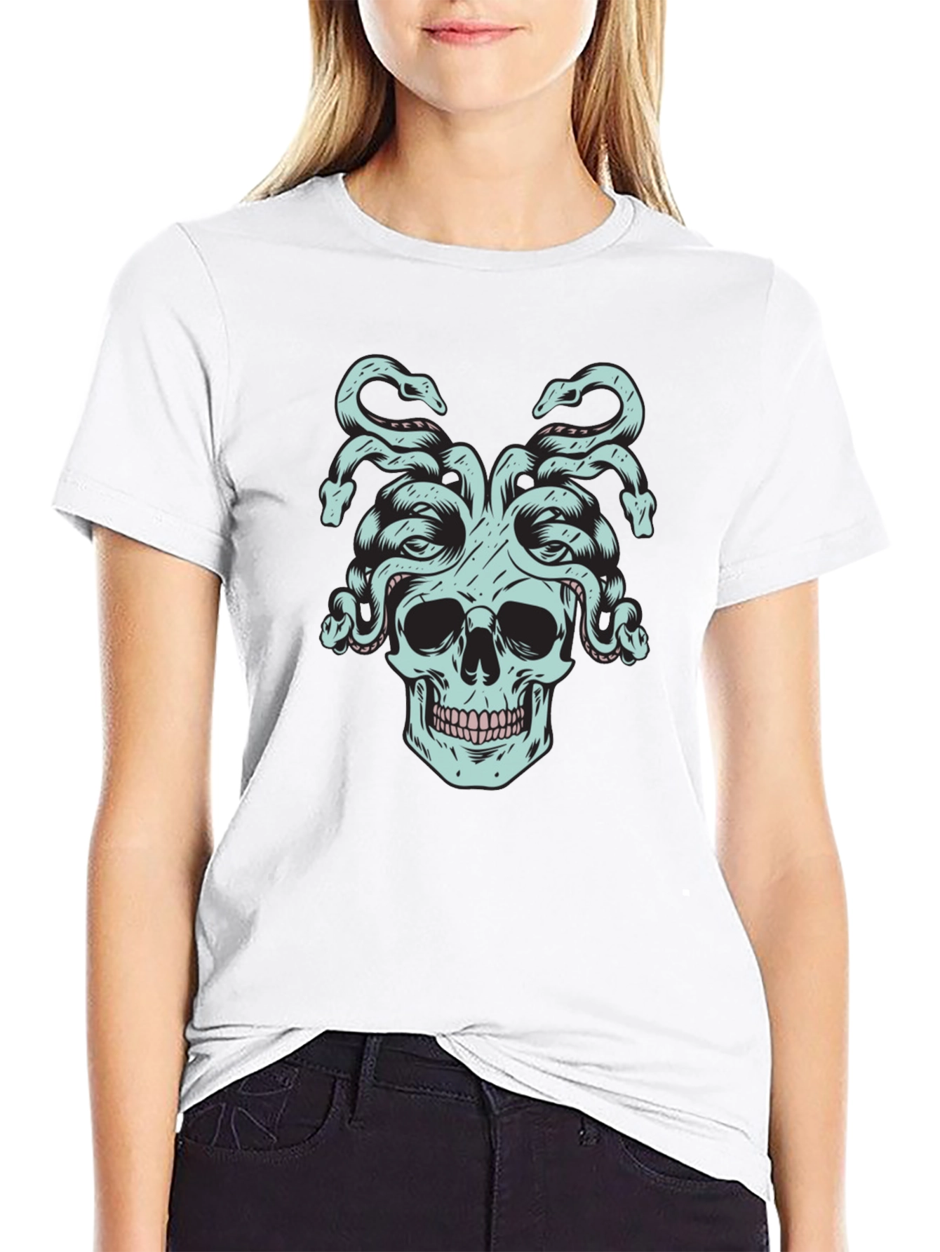 Black Medusa Skull Graphic Tee - Black view 9