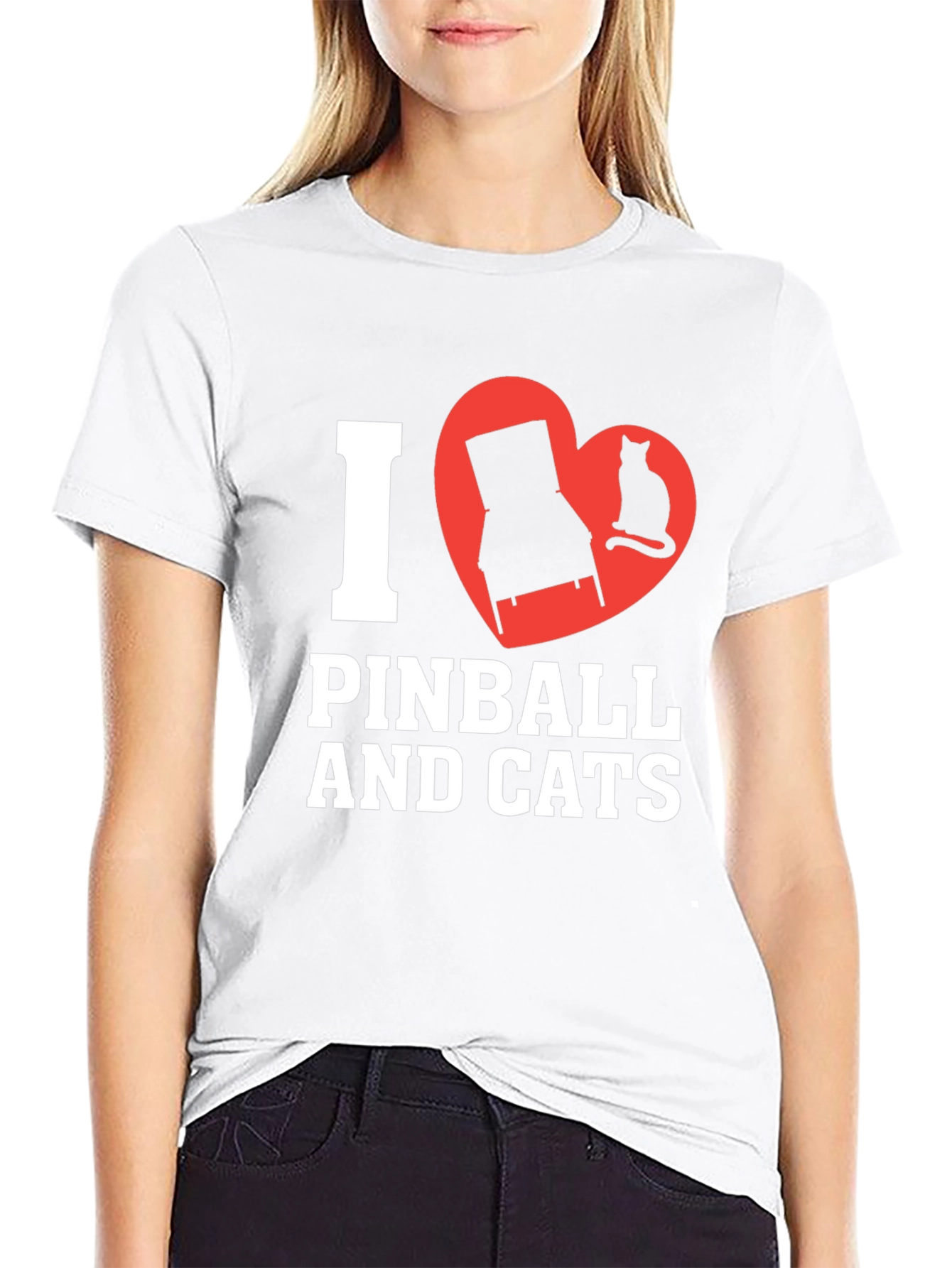 Black I Love Pinball and Cats Graphic T-Shirt view 9