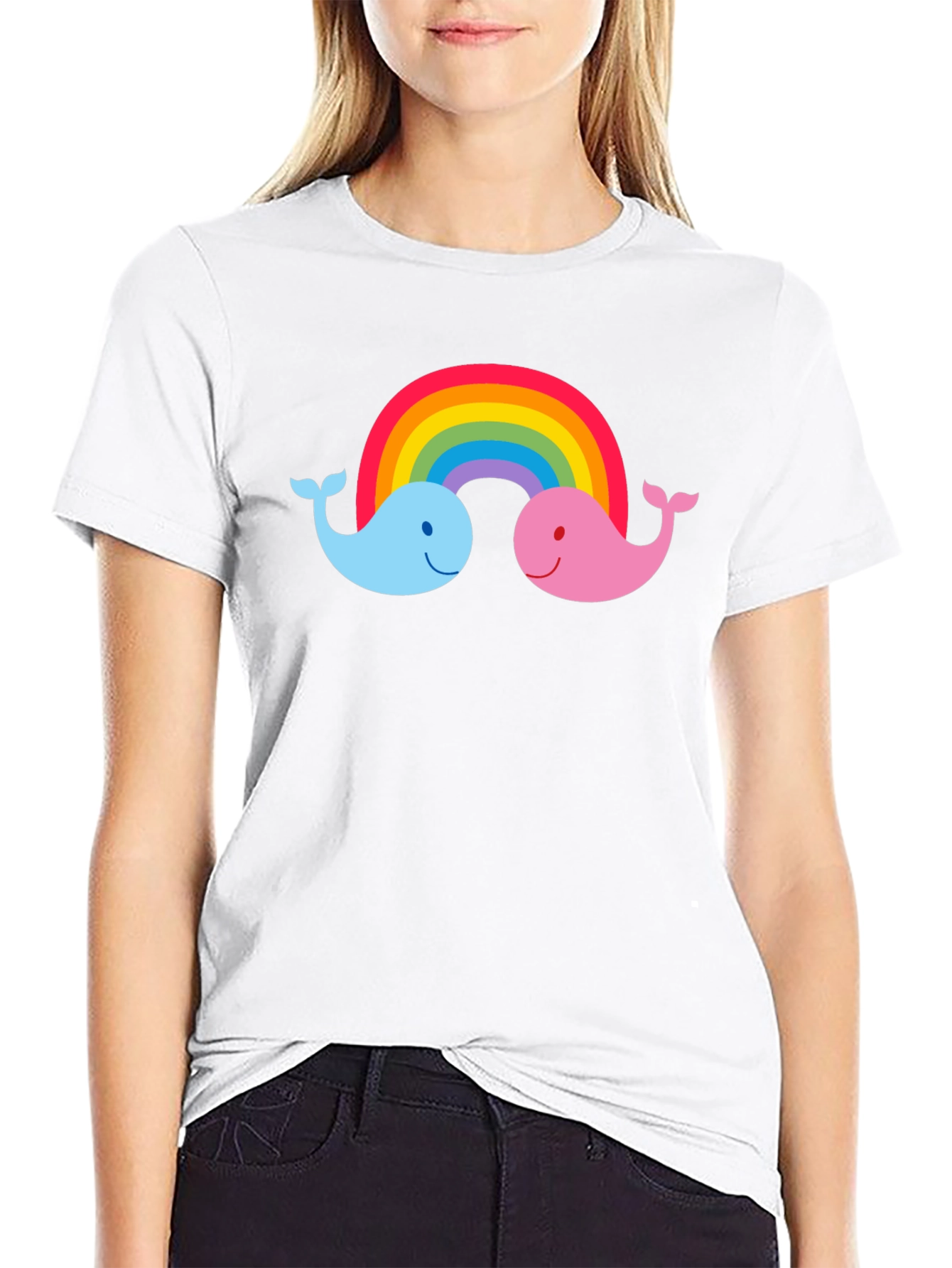Black Rainbow Whale Graphic Tee - Black Cotton T-Shirt view 9