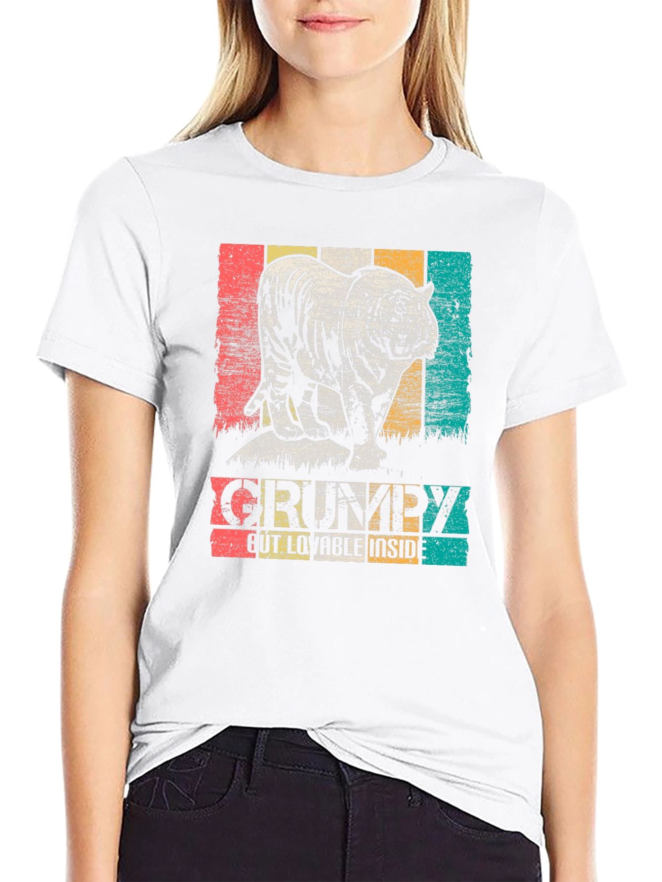 Black Grumpy Tiger Graphic Tee - Black Cotton T-Shirt view 9