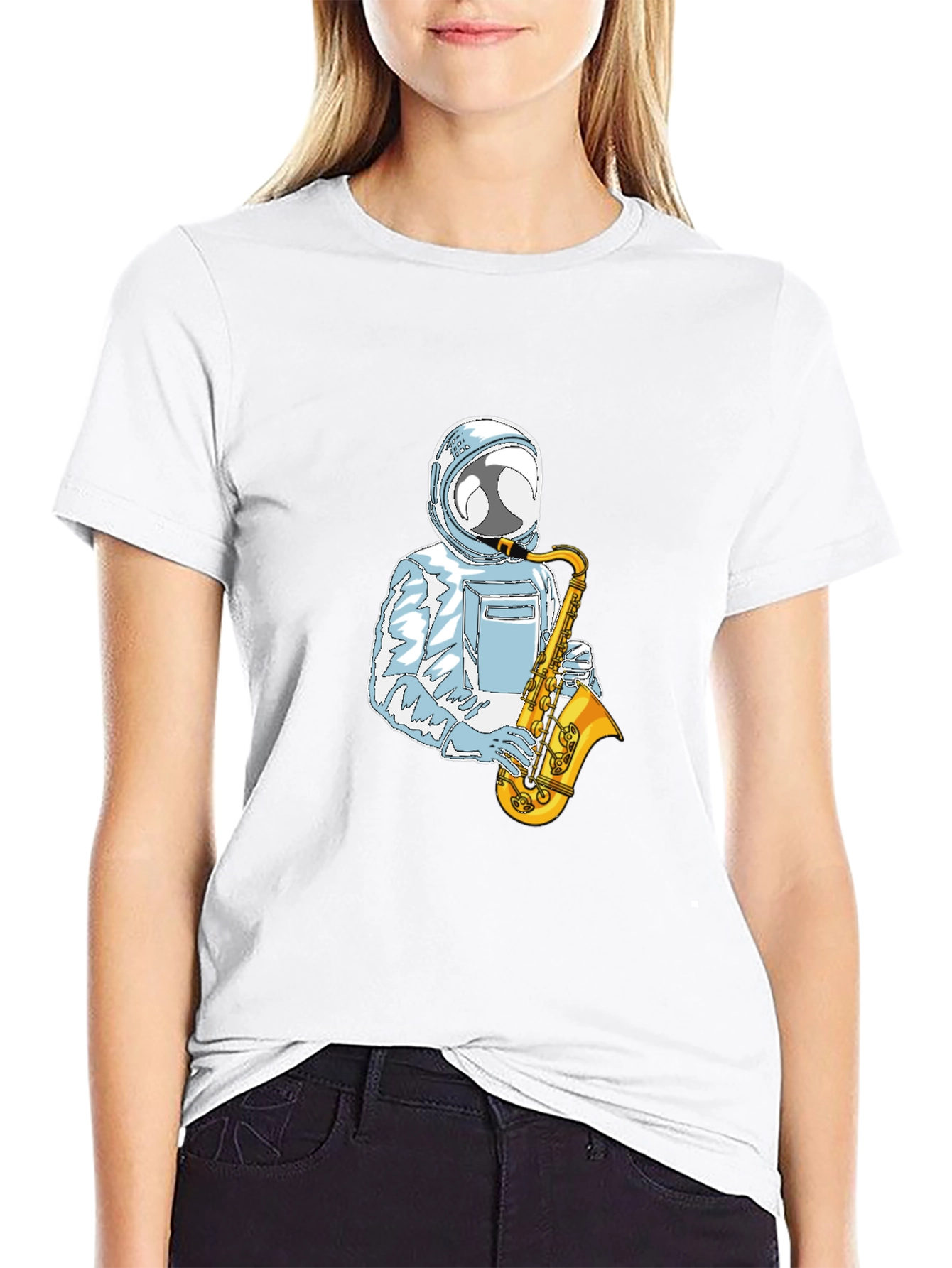 Black Astronaut Sax Player Graphic Tee - Cool & Unique view 9