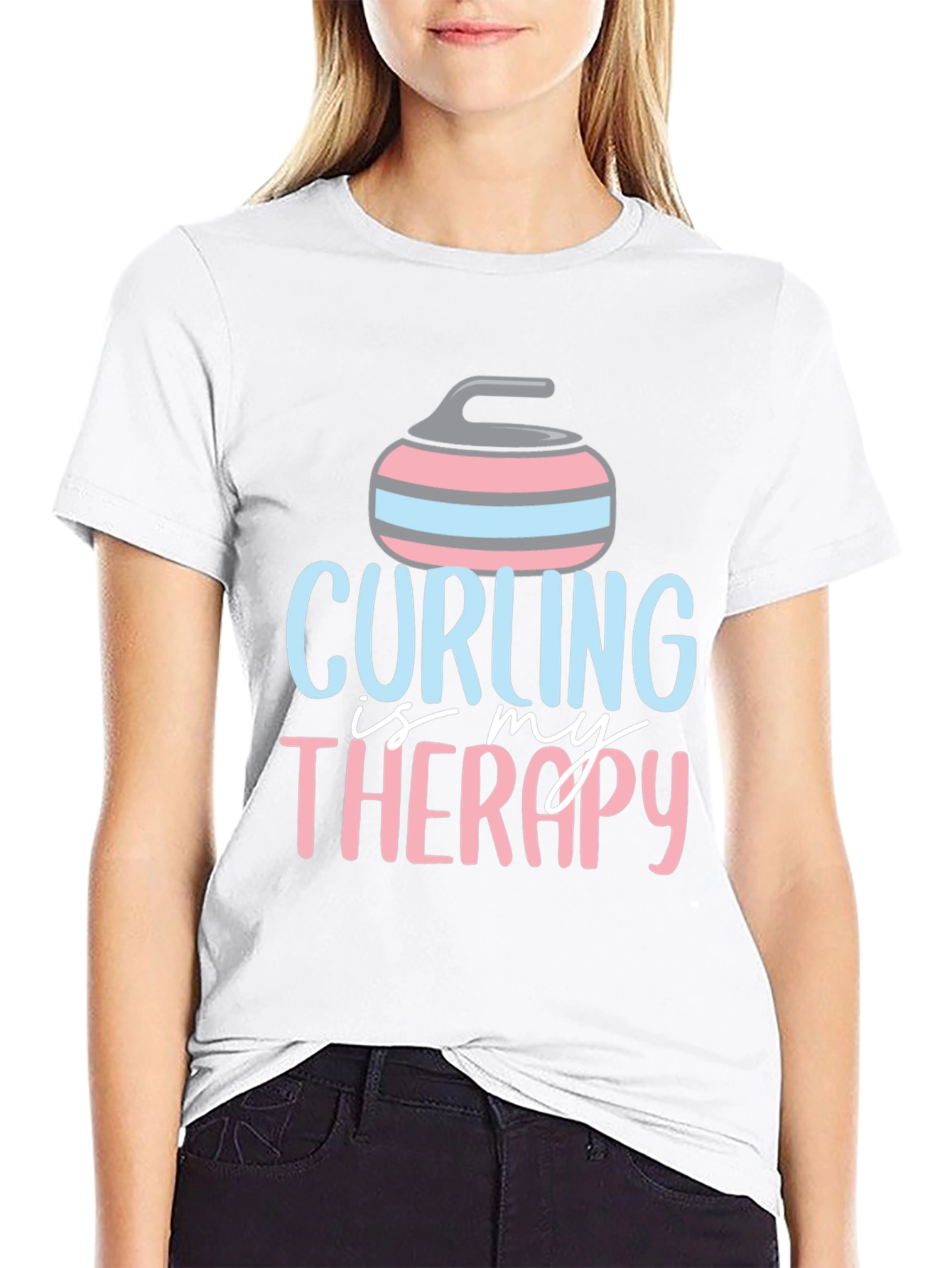 Black Curling Is My Therapy Graphic T-Shirt view 9