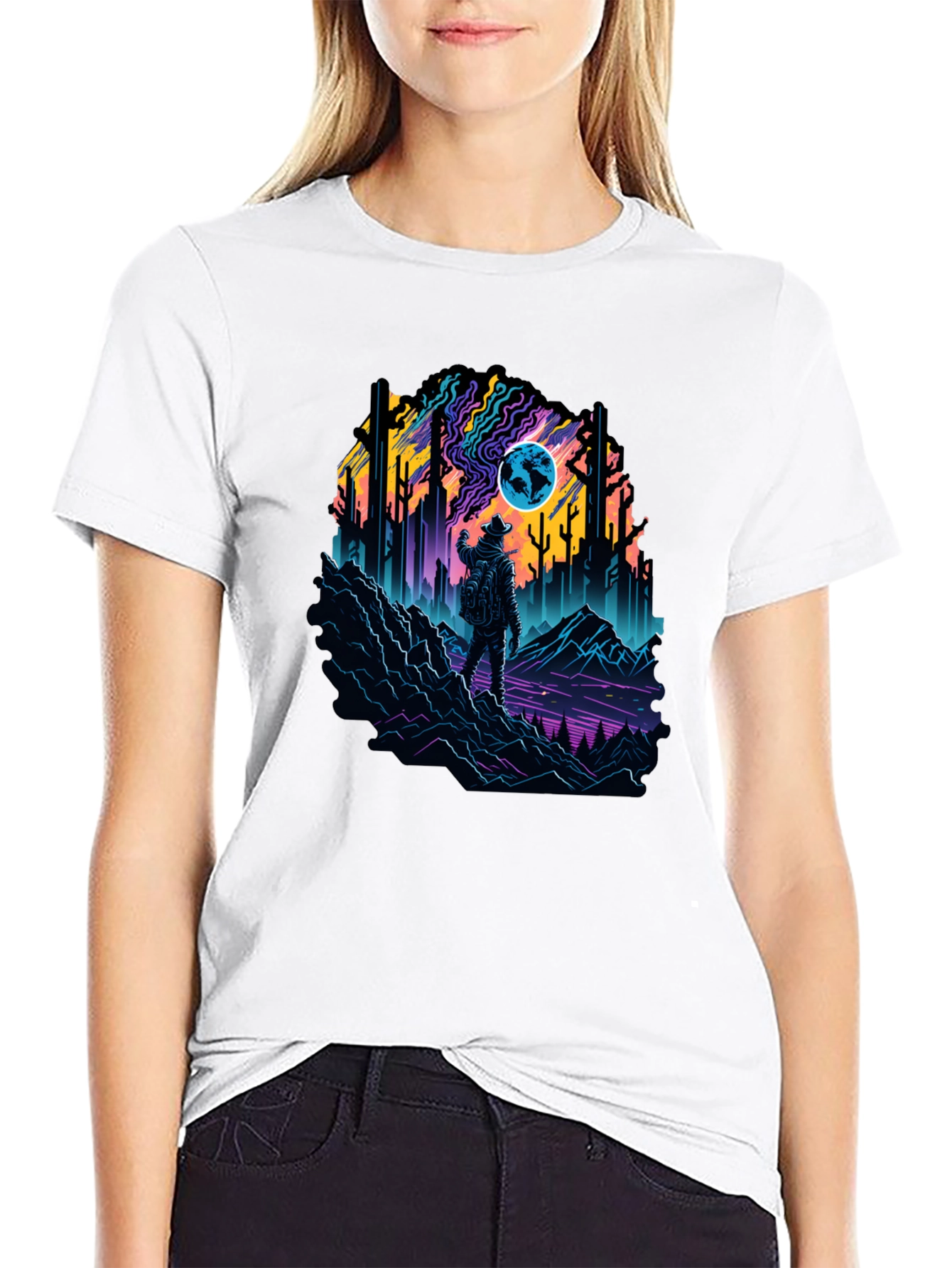 Black Retro Explorer Graphic Tee - Black Cotton Blend view 9