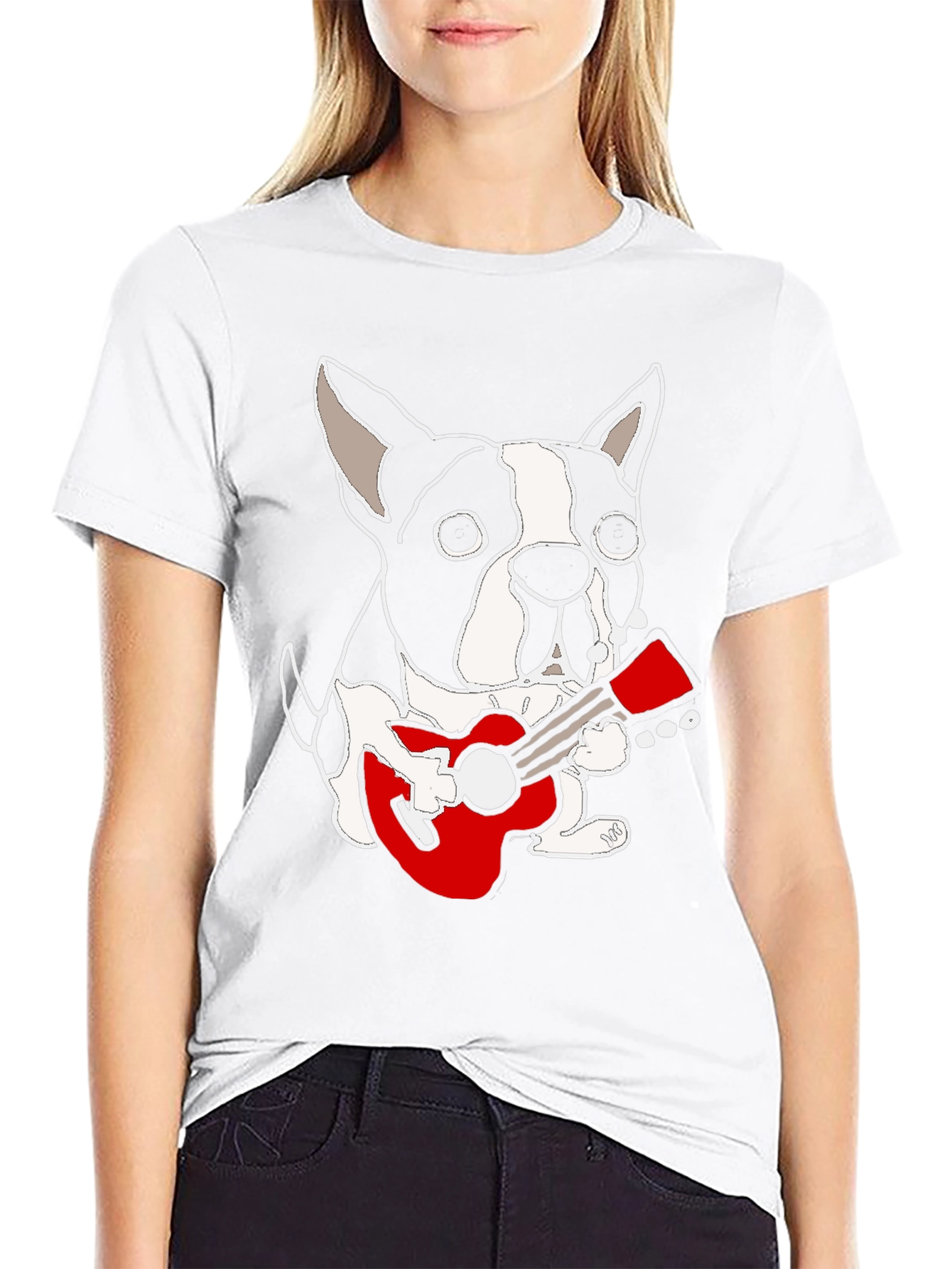 Black Dog Playing Guitar Graphic Tee - Black Cotton Casual T-Shirt view 9