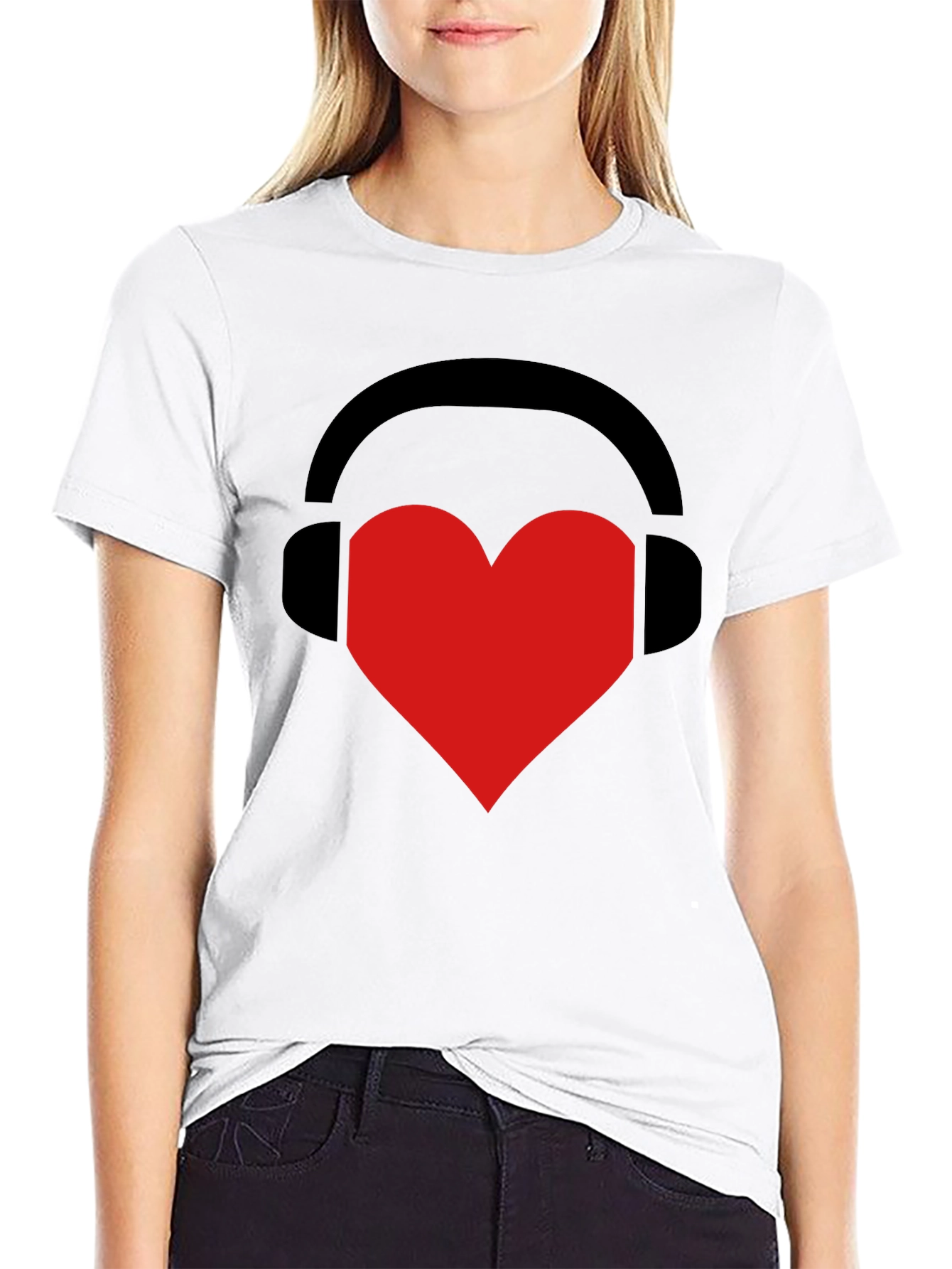 Black Music Lover Tee: Heart Headphones Graphic T-Shirt view 9