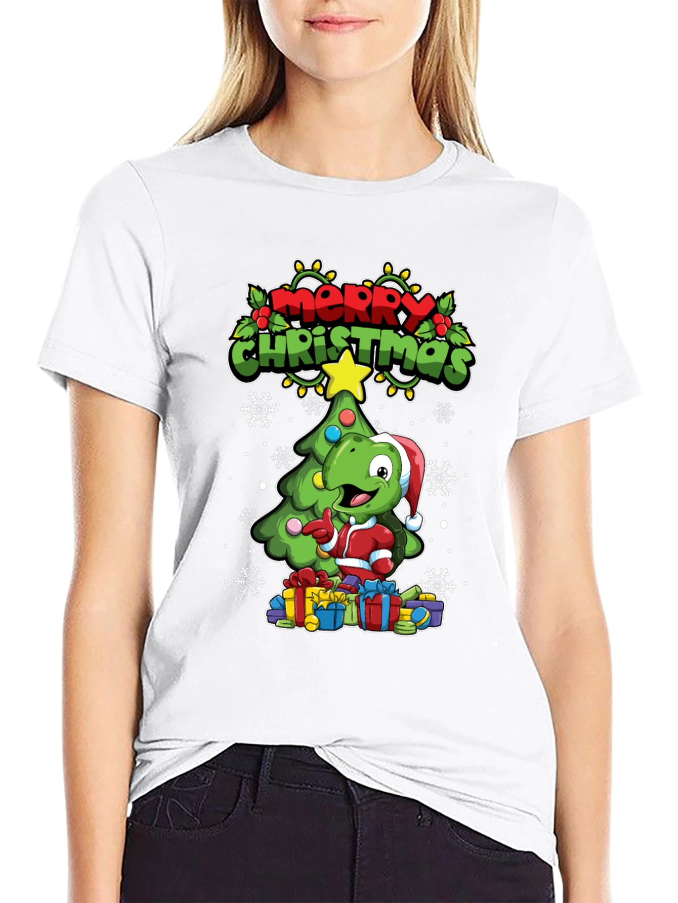 Black Festive Dino Christmas T-Shirt view 9