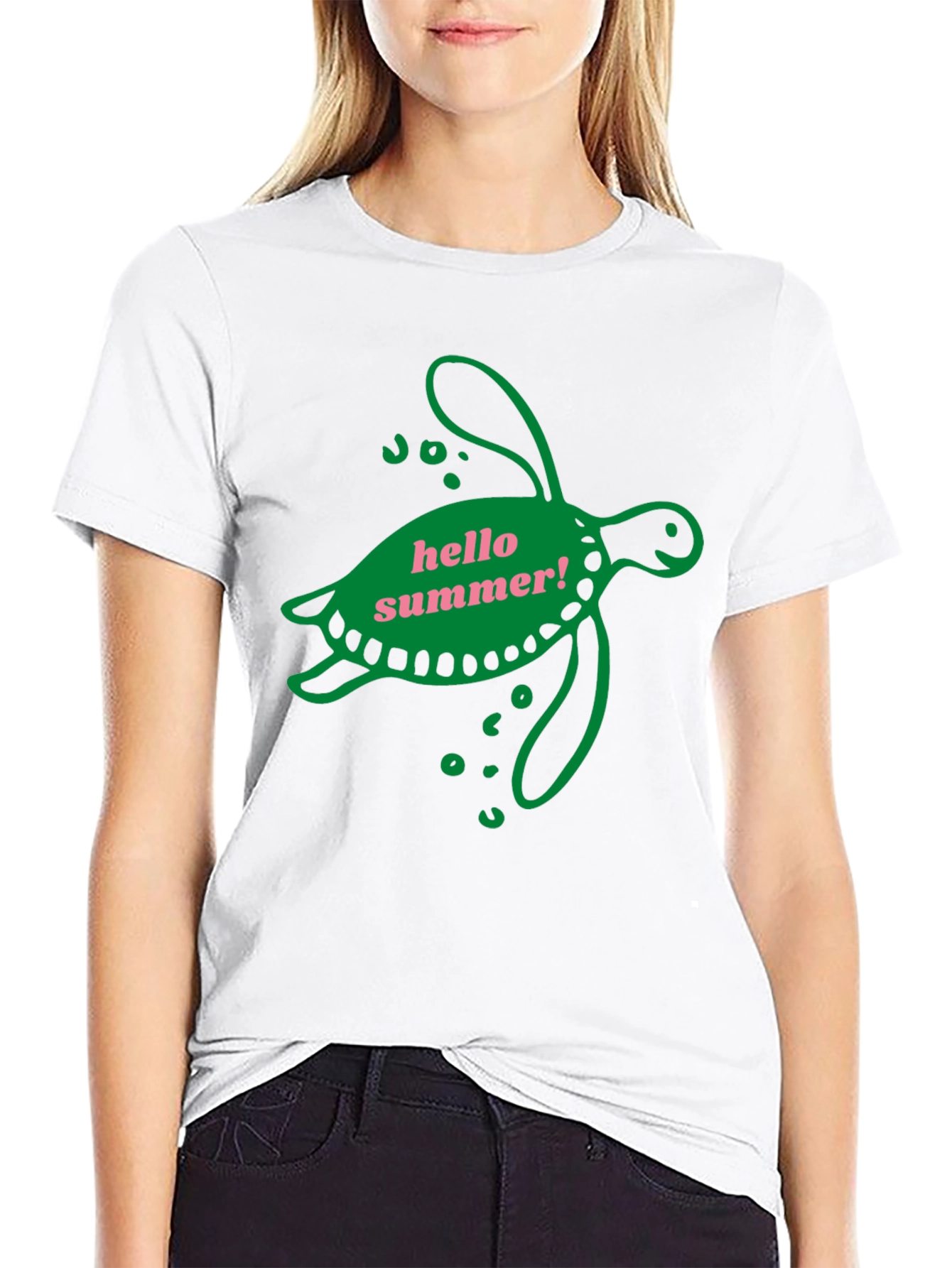 Black Hello Summer Turtle Graphic Tee - Black view 9