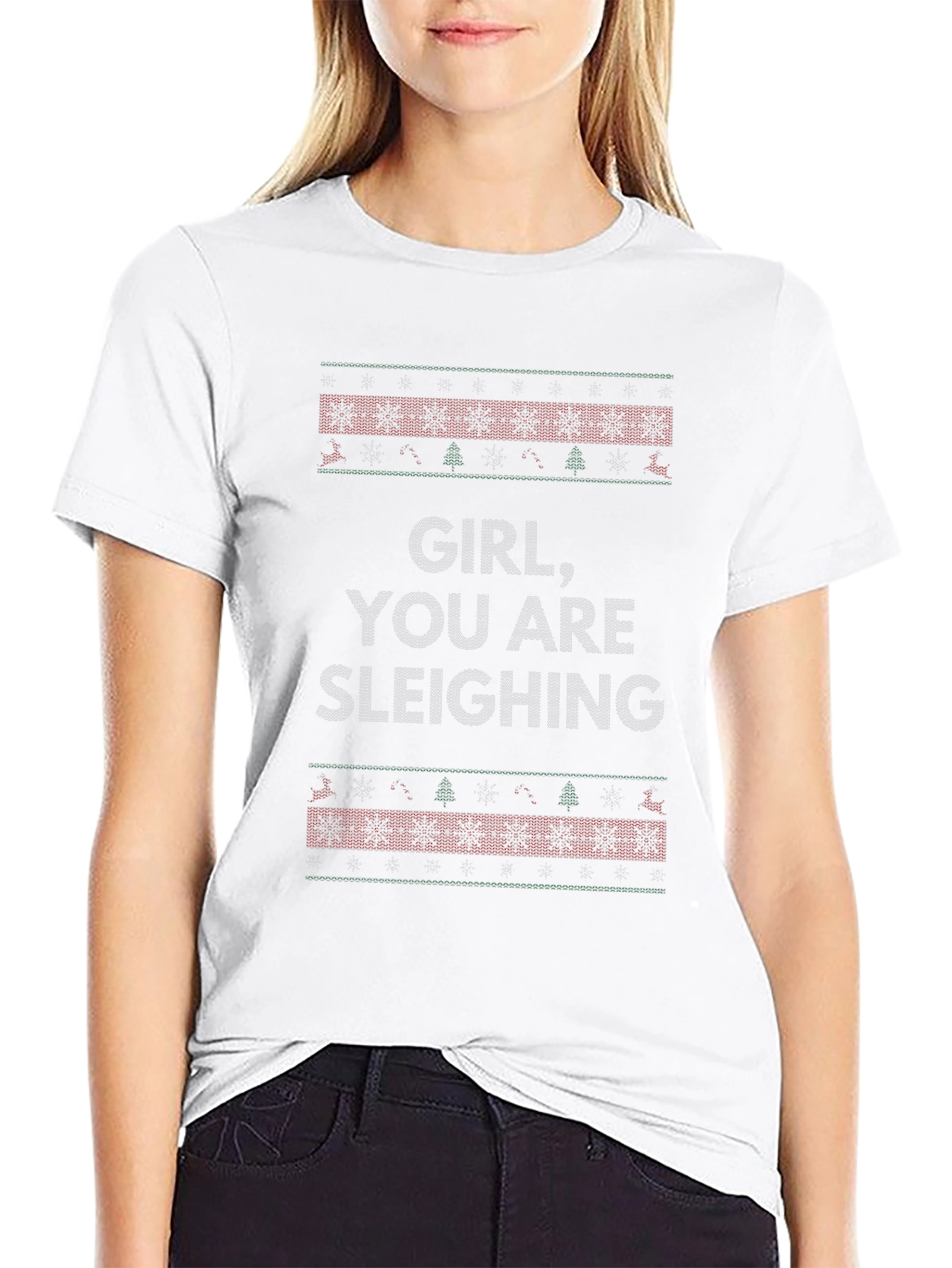 Black Girl You Are Sleighing Ugly Christmas Sweater T-Shirt view 9