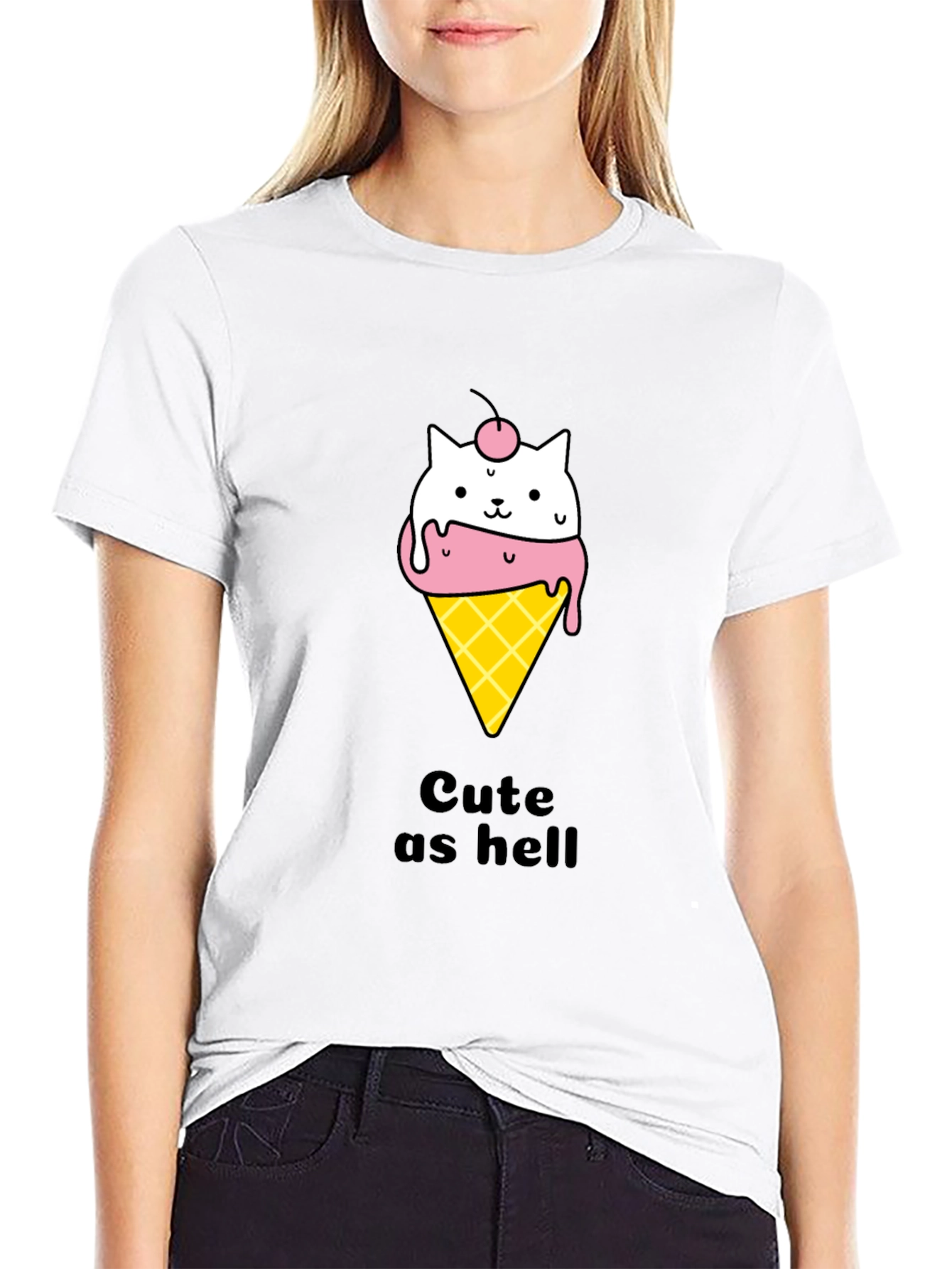 Black Cute Ice Cream Cat T-Shirt view 9