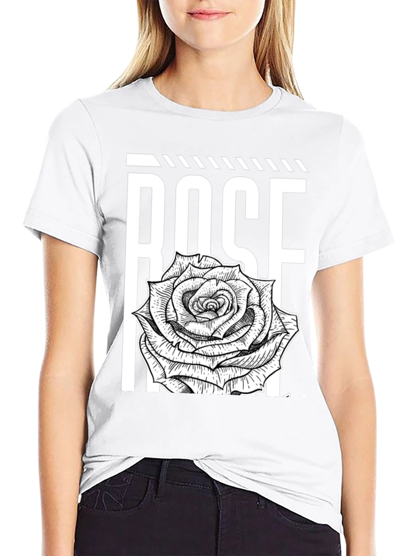 Black Rose Graphic Tee - Bold Floral Print view 9