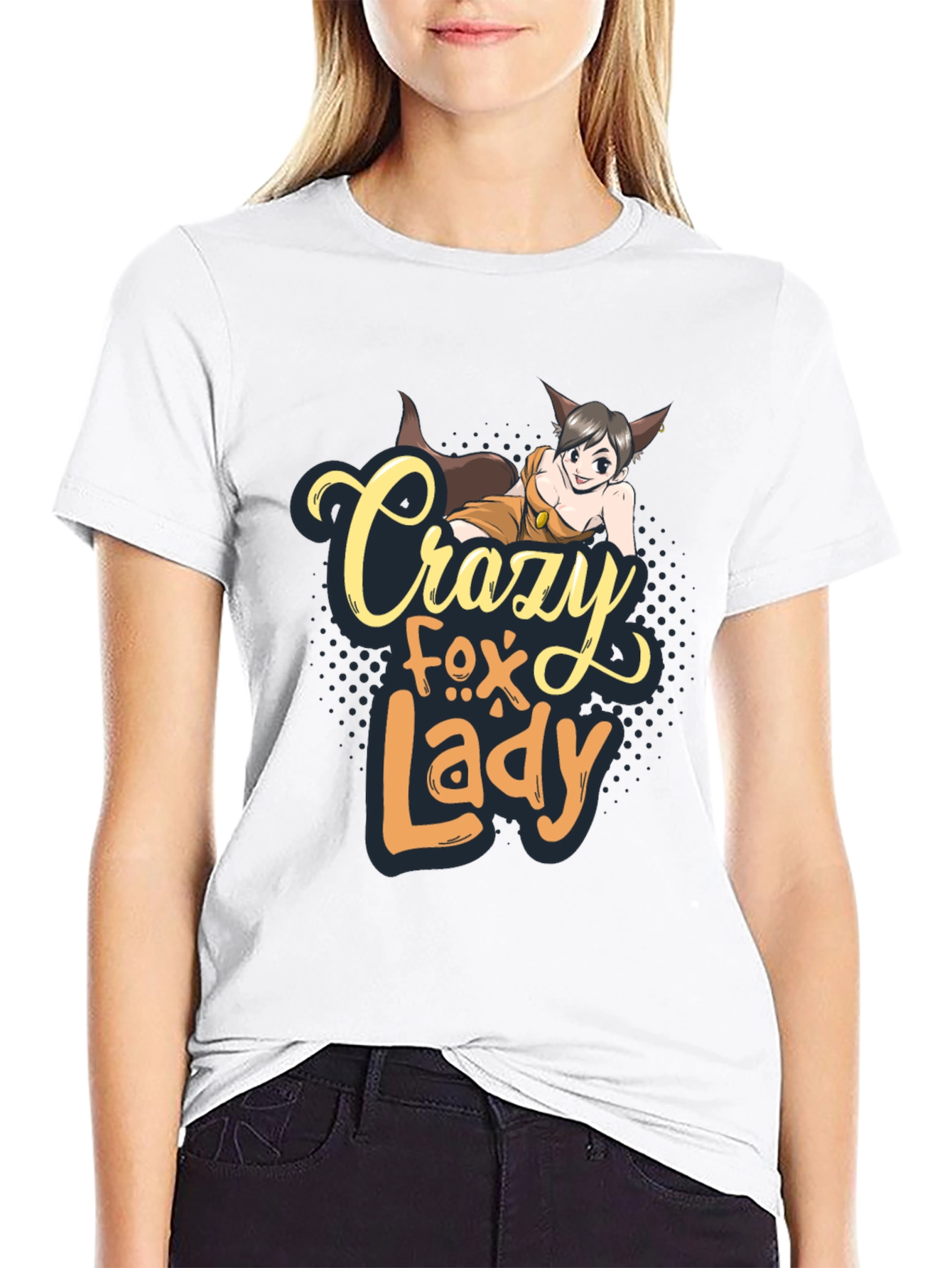 Black Crazy Fox Lady Graphic T-Shirt - Unisex view 9