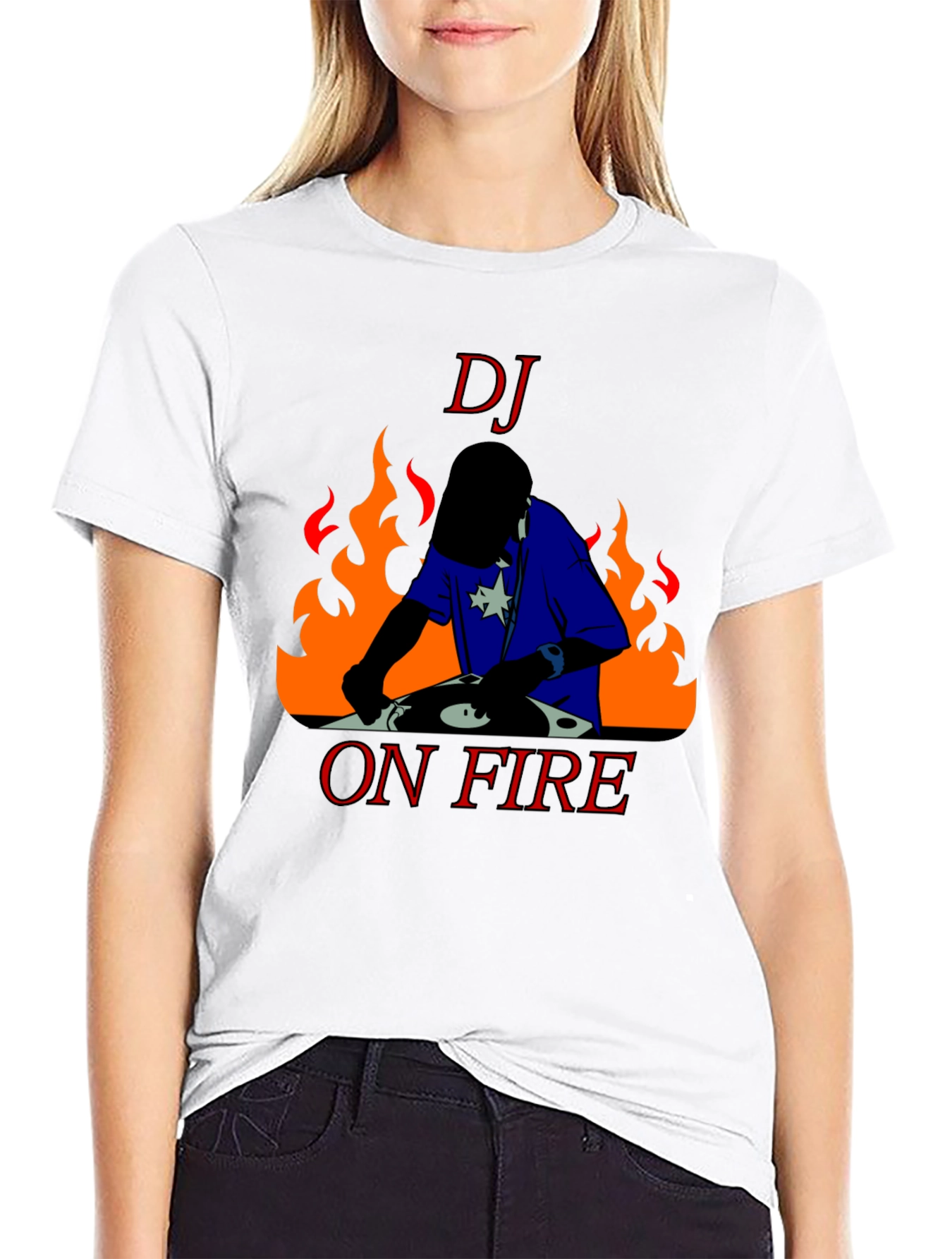 Black DJ On Fire Graphic Tee - Black Cotton T-Shirt view 9