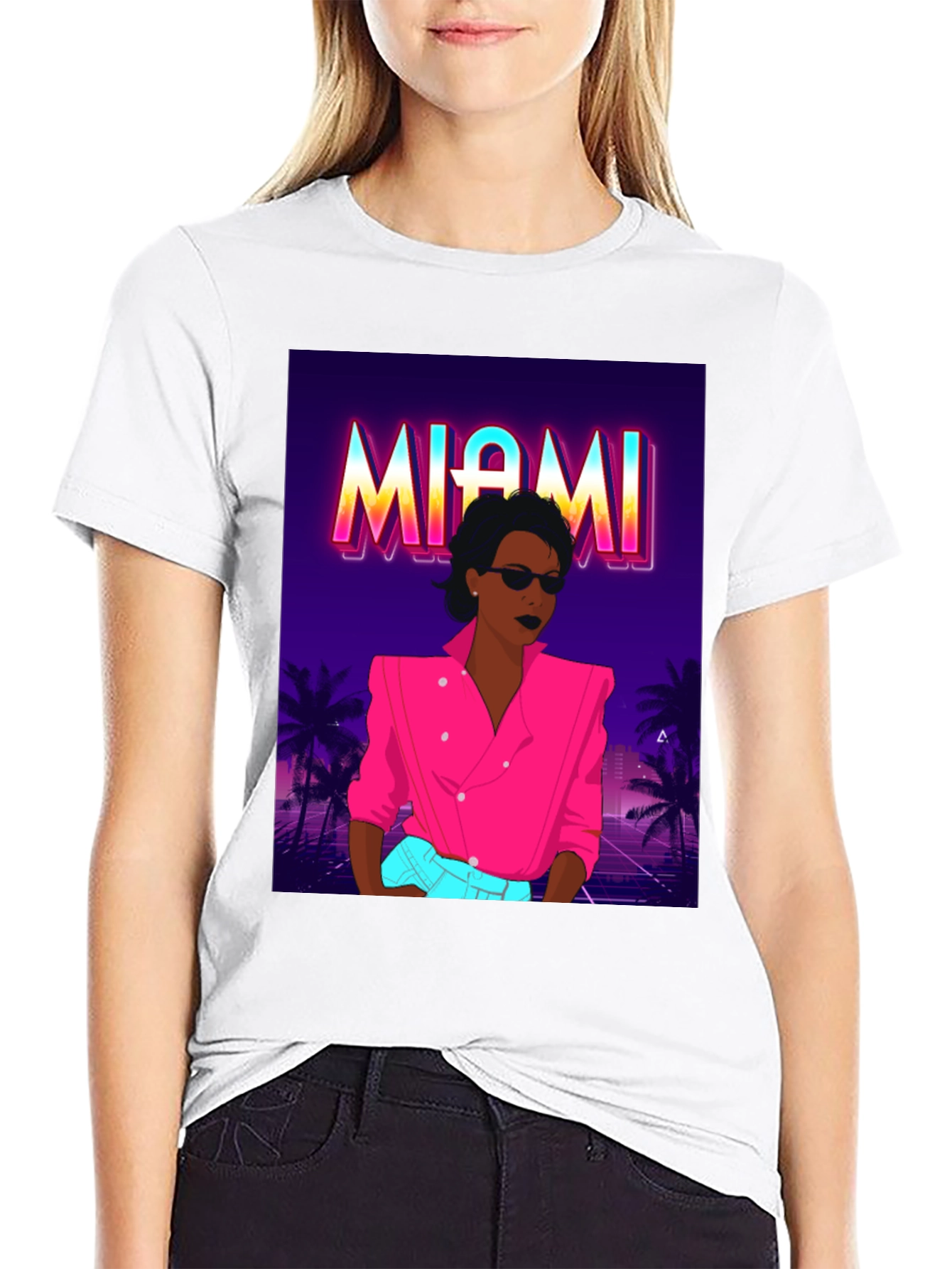 Black Miami Vice Style Graphic T-Shirt - Retro Design view 9