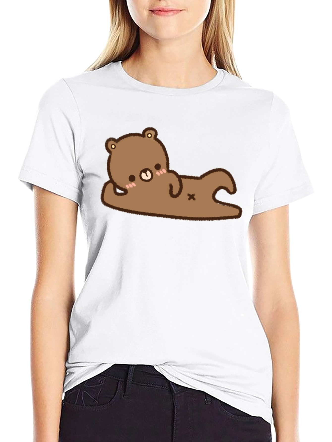 Black Cute Bear Graphic T-Shirt - Black Cotton Tee view 9