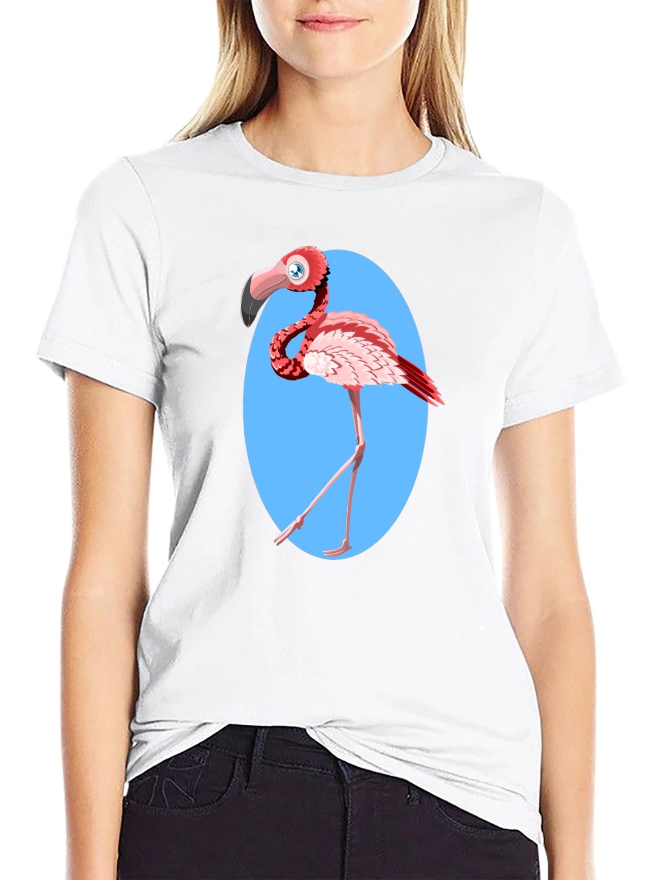 Black Cartoon Flamingo Graphic Tee - Fun Novelty Design view 9