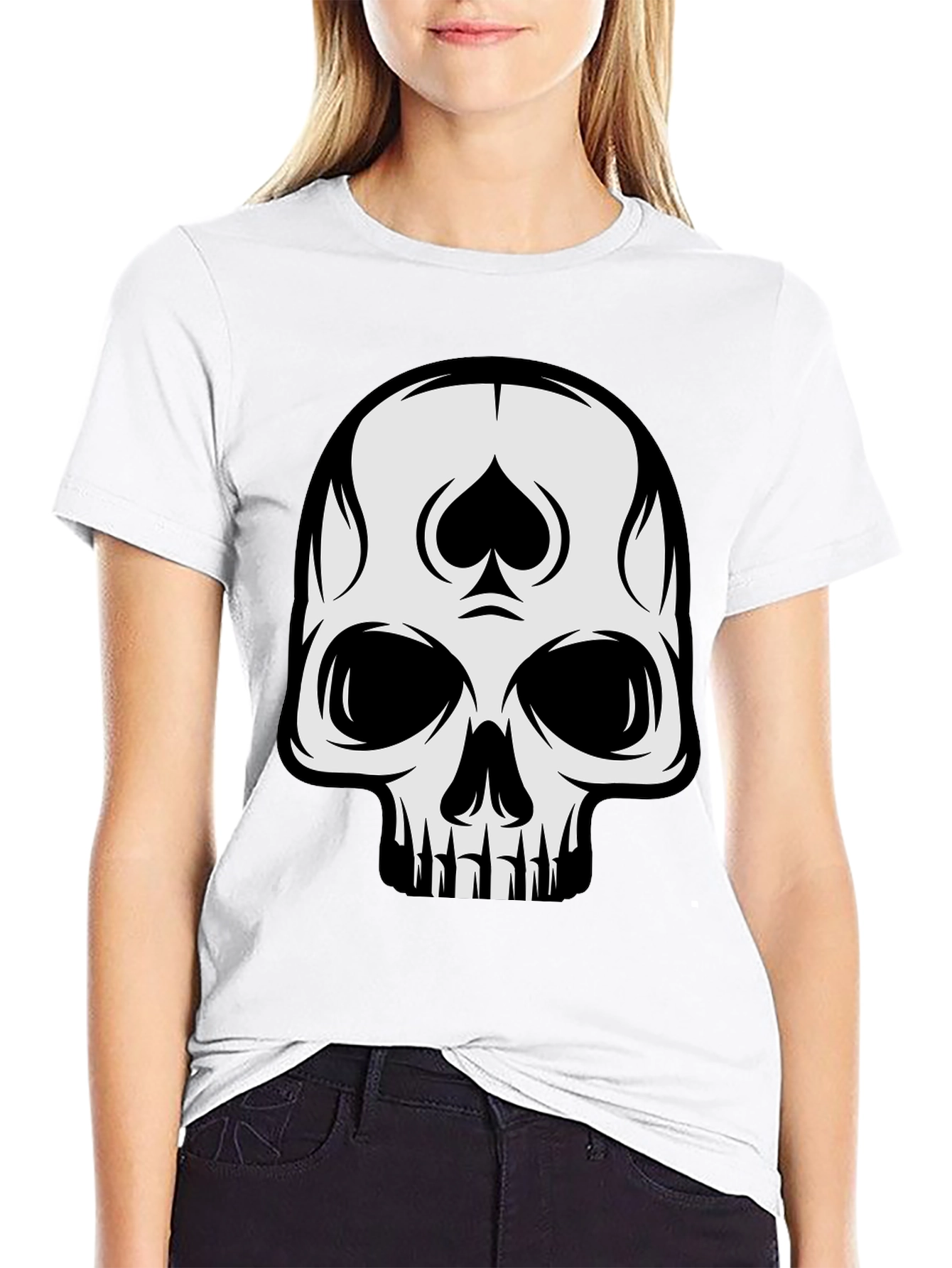 Black Skull Spade Graphic Black T-Shirt view 9
