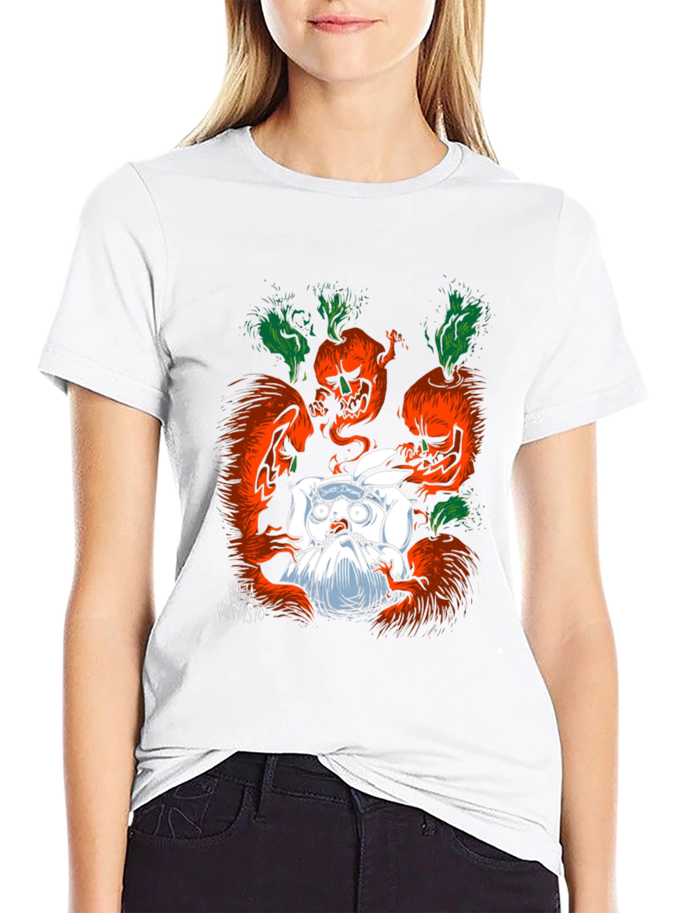 Black Spooky Carrot Rabbit T-Shirt - Dark Humor Graphic Tee view 9