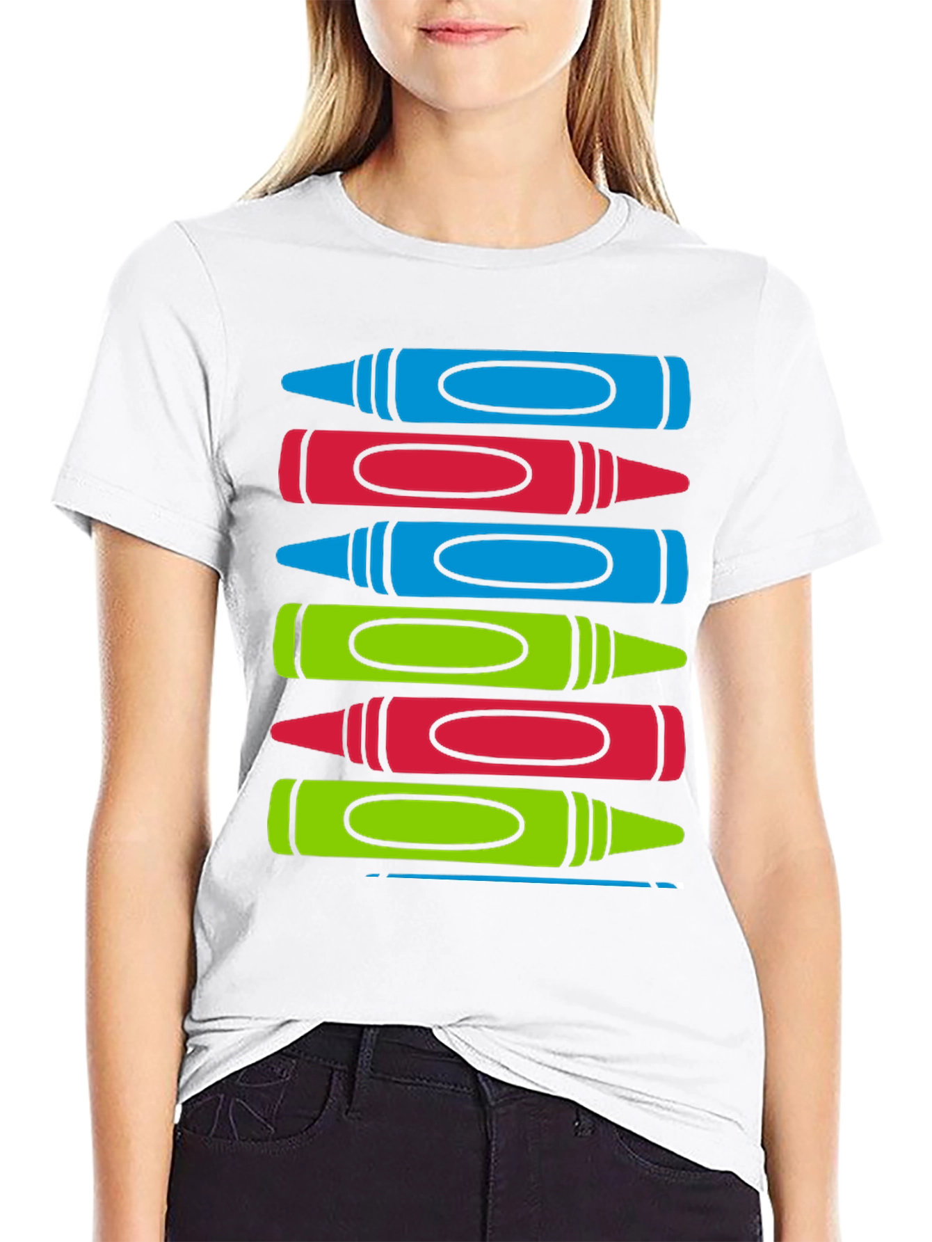 Black Colorful Crayon Stack Graphic Tee view 9