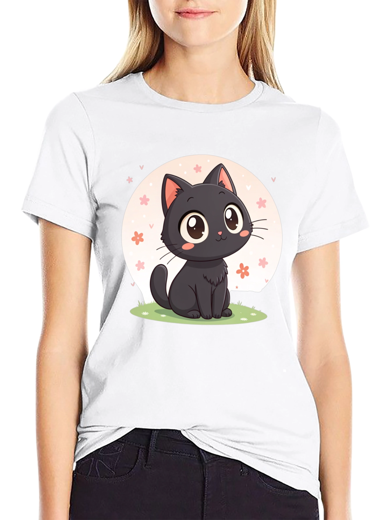 Black Cute Black Cat T-Shirt: Kawaii Cartoon Design view 9
