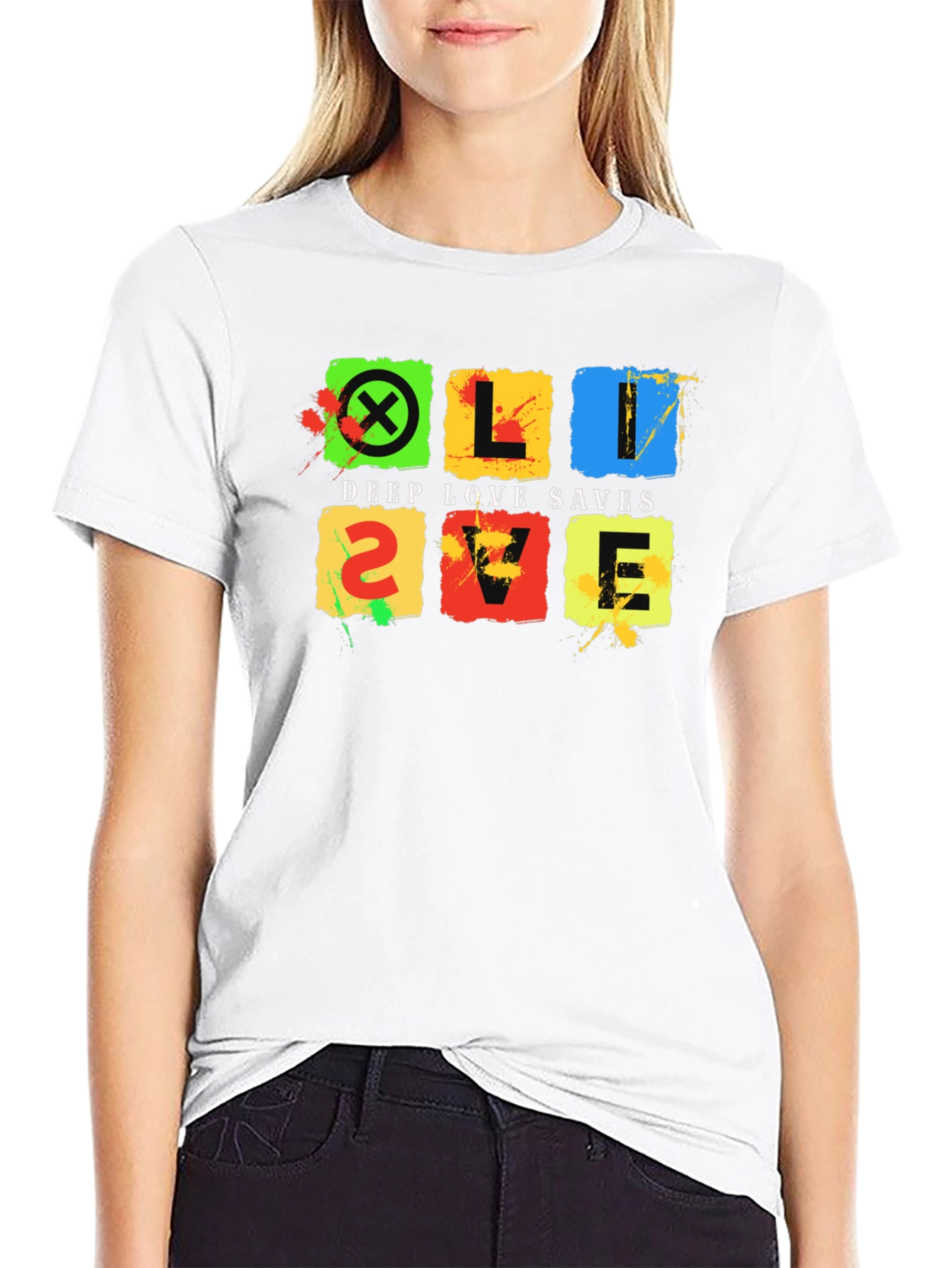 Black Deep Love Saves Black T-Shirt - Colorful Graphic Design view 9