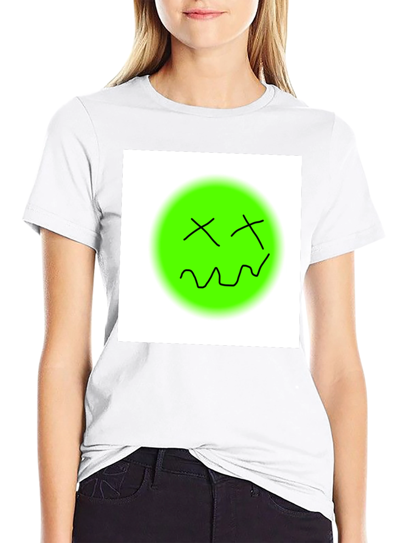 Black Unique Graphic Tee - Green Smiley Face T-Shirt view 9