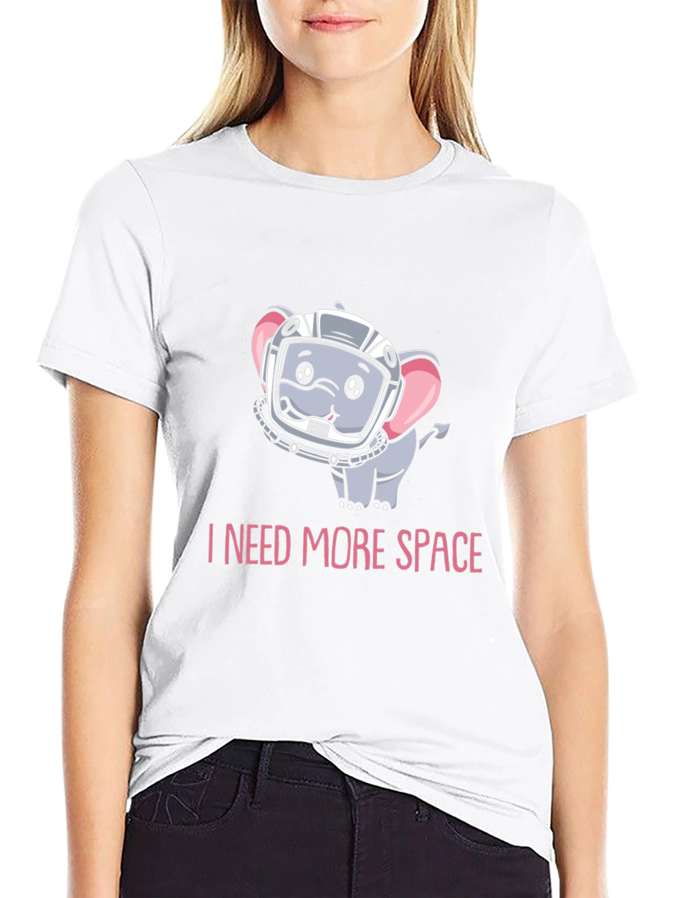 Black I Need More Space T-Shirt: Cute Astronaut Elephant Design view 9