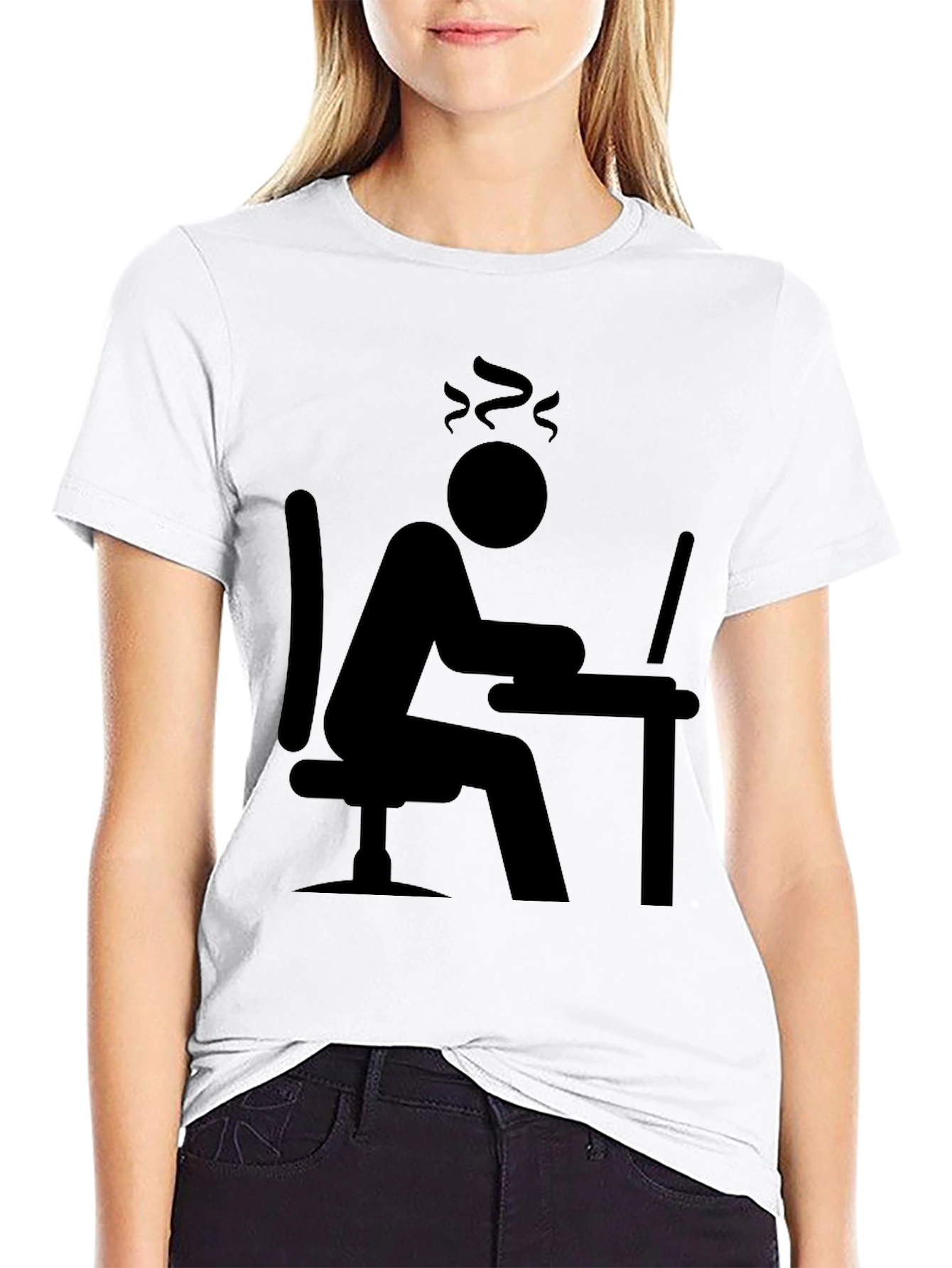 Black Stressed Computer User Graphic T-Shirt view 9