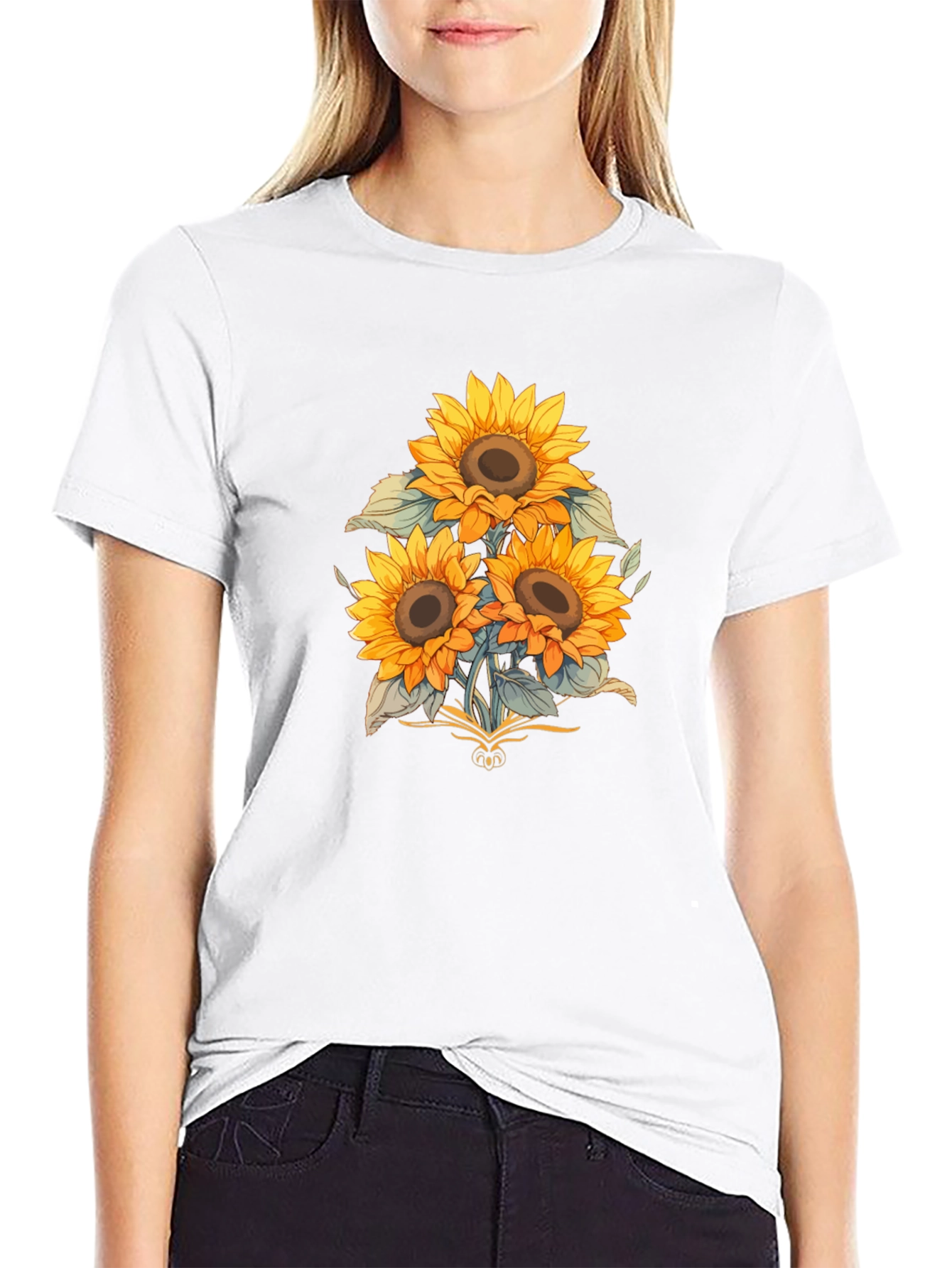 Black Sunflower Graphic Print Black T-Shirt view 9