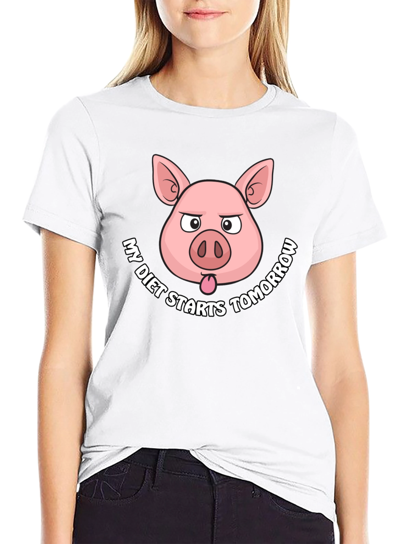 Black Funny Pig Diet T-Shirt - My Diet Starts Tomorrow view 9