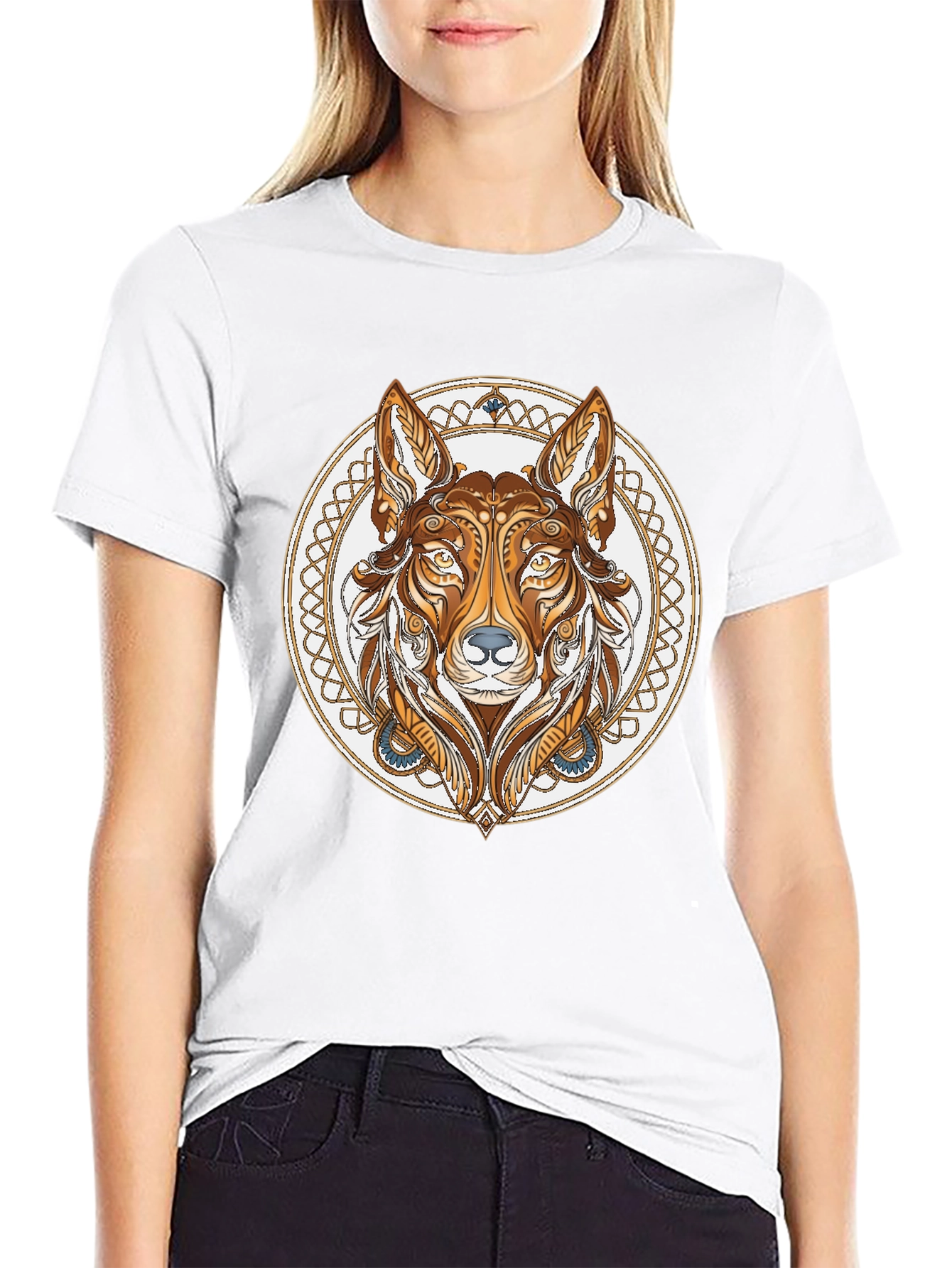 Black Tribal Wolf Graphic Tee - Black view 9